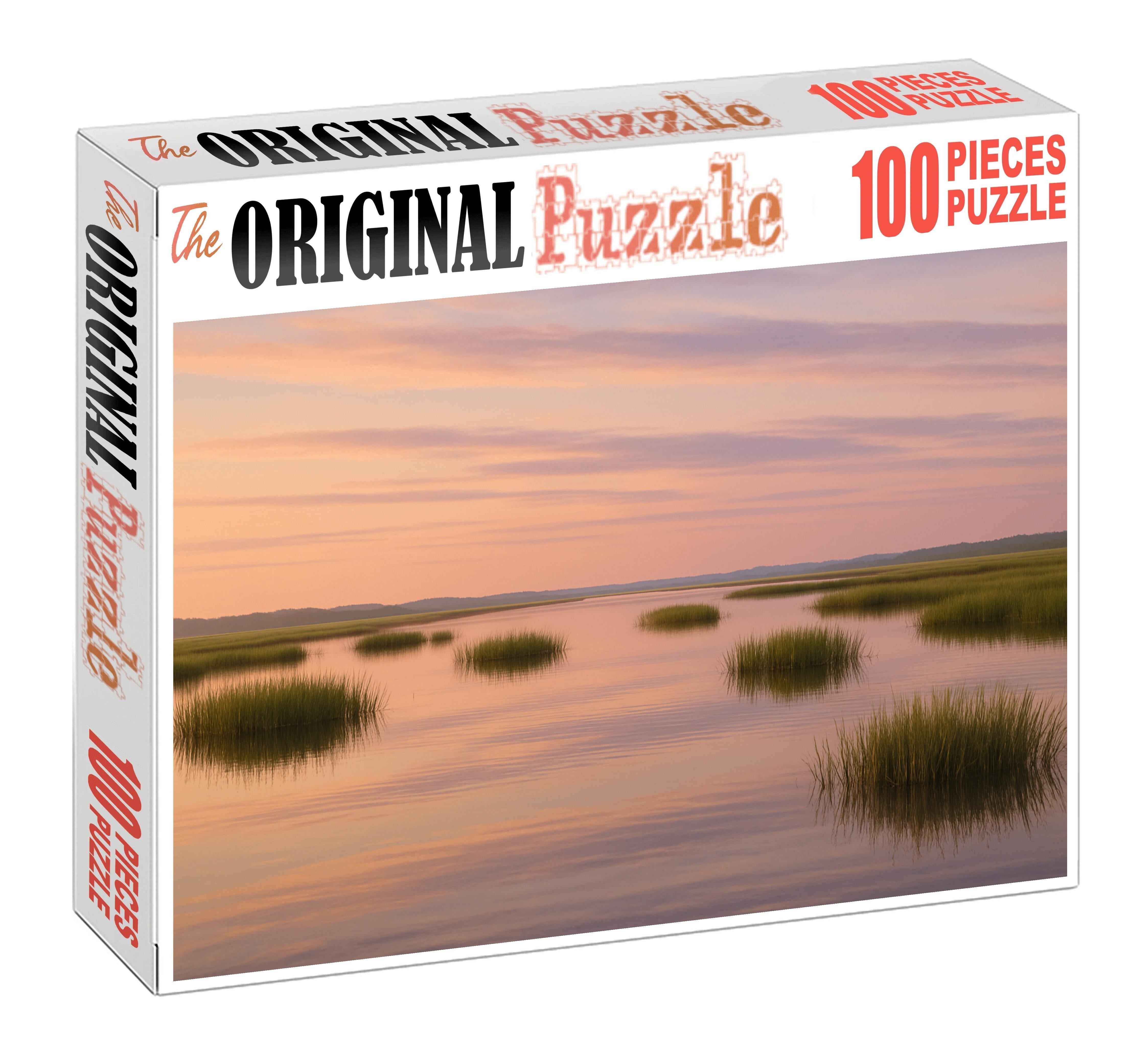 Peach Sky Veil Above Quiet Marsh Premium Puzzle Pieces