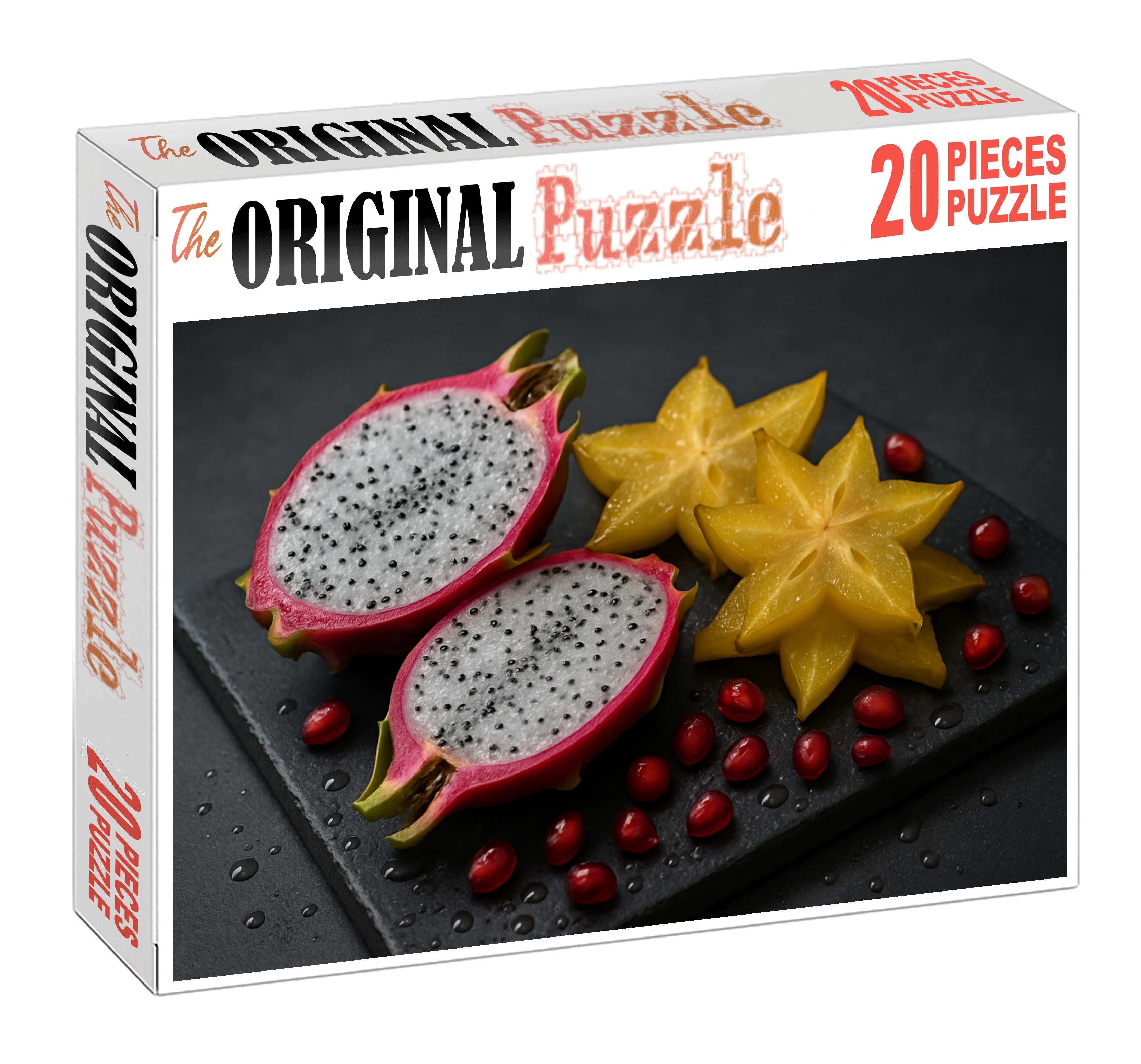 Exotic Fruit Fusion Dragon Fruit Starfruit And Pomegranate On Slate Board Premium Puzzle Pieces