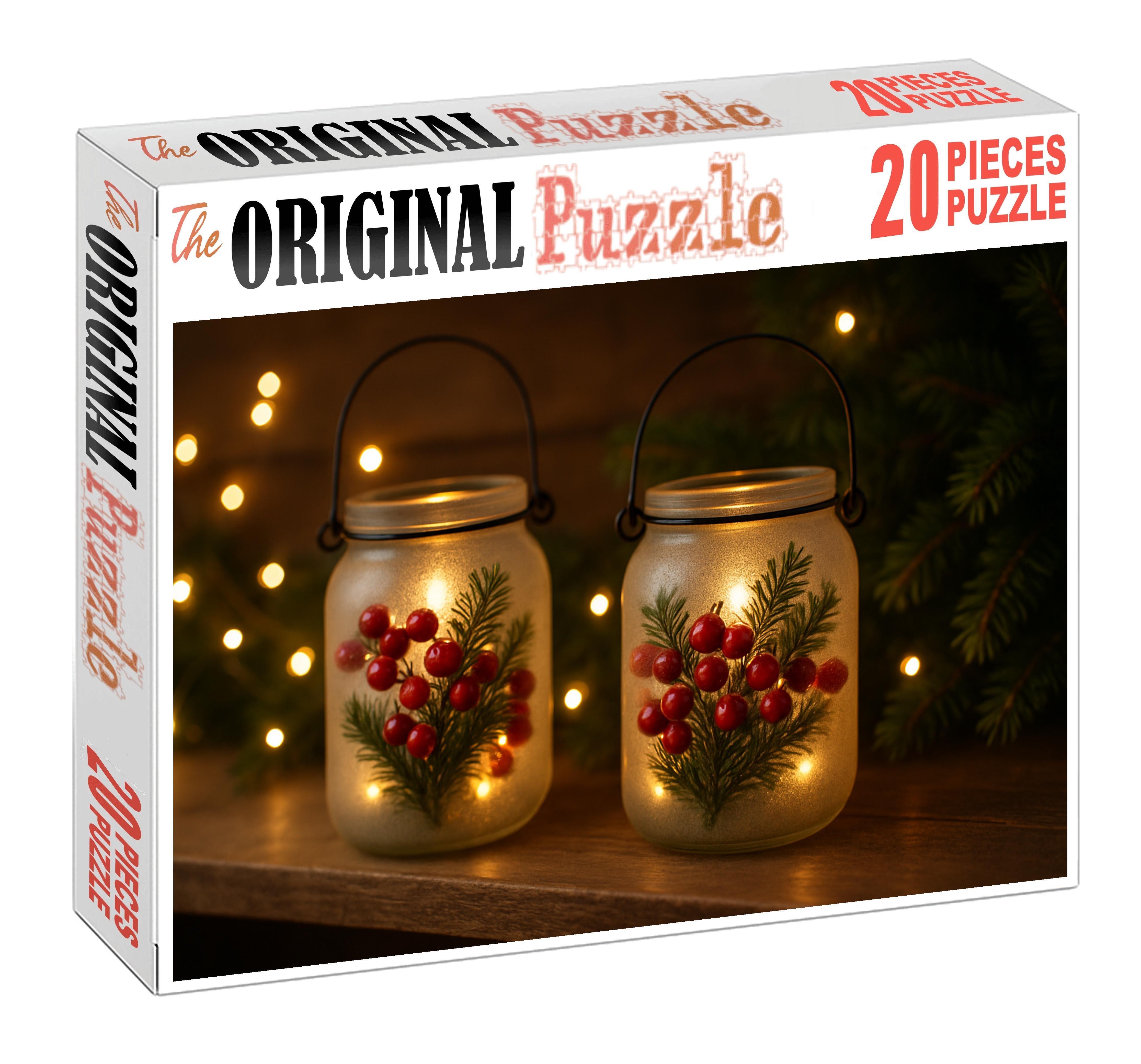 Winterberry Lantern Display Crimson Berries And Evergreen Sprigs In Frosted Glass Puzzle For Kids