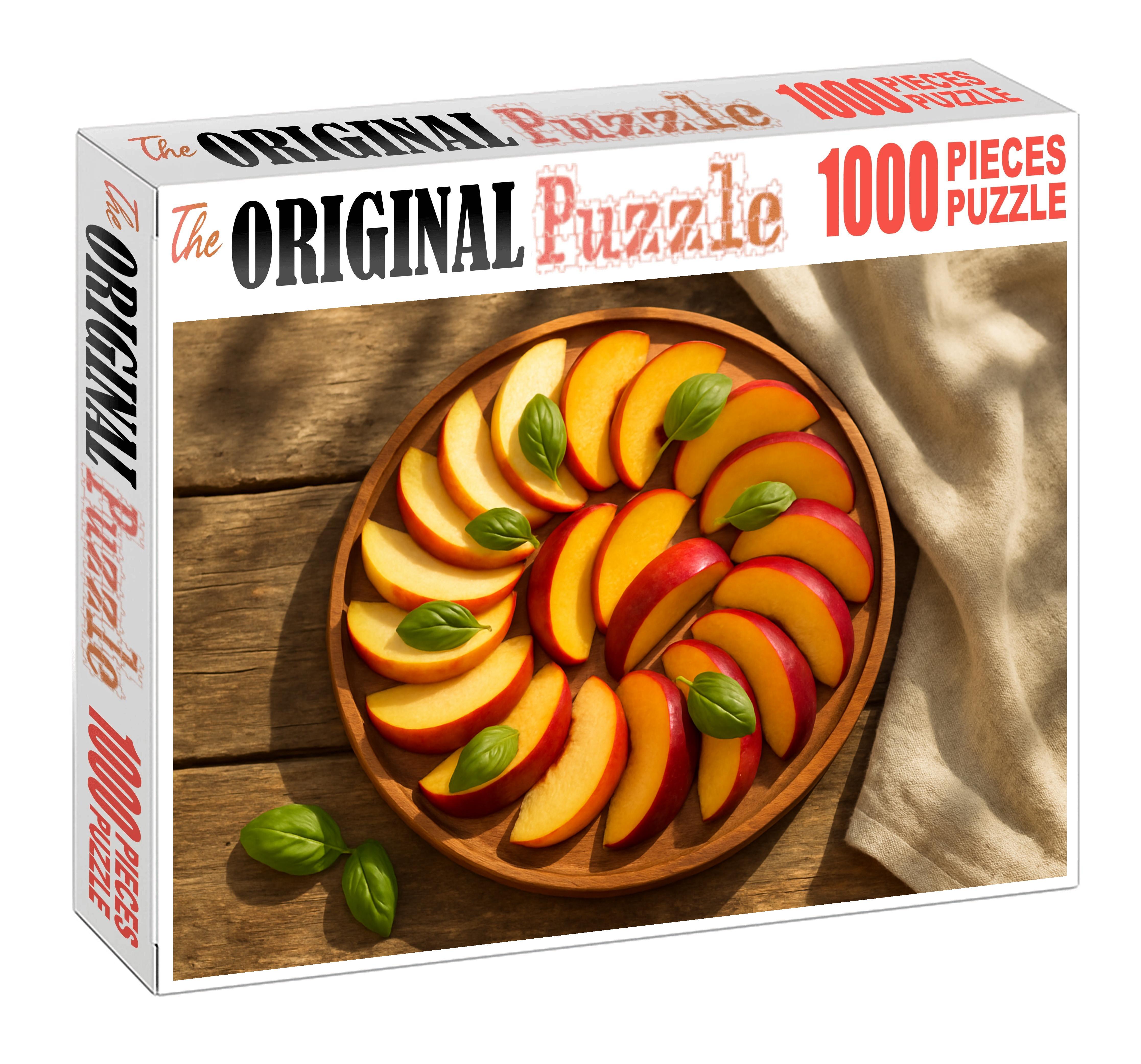Sunset Orchard Palette Juicy Peaches And Nectarines With Basil Sprigs 20 Piece Puzzle