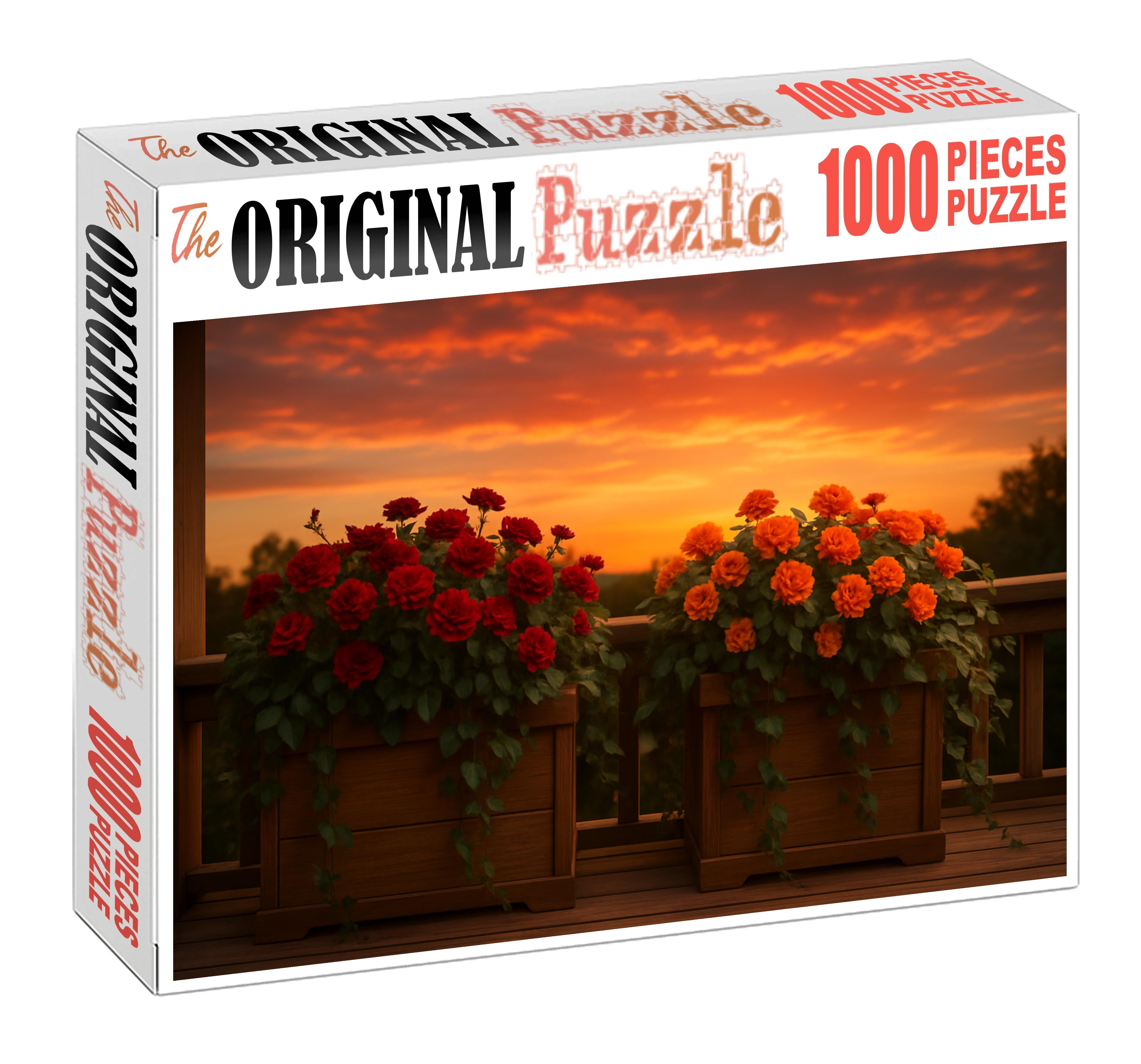 Sunset Veranda Planters Deep Red And Warm Orange Blooms With Cascading Greenery 50 Piece Puzzle