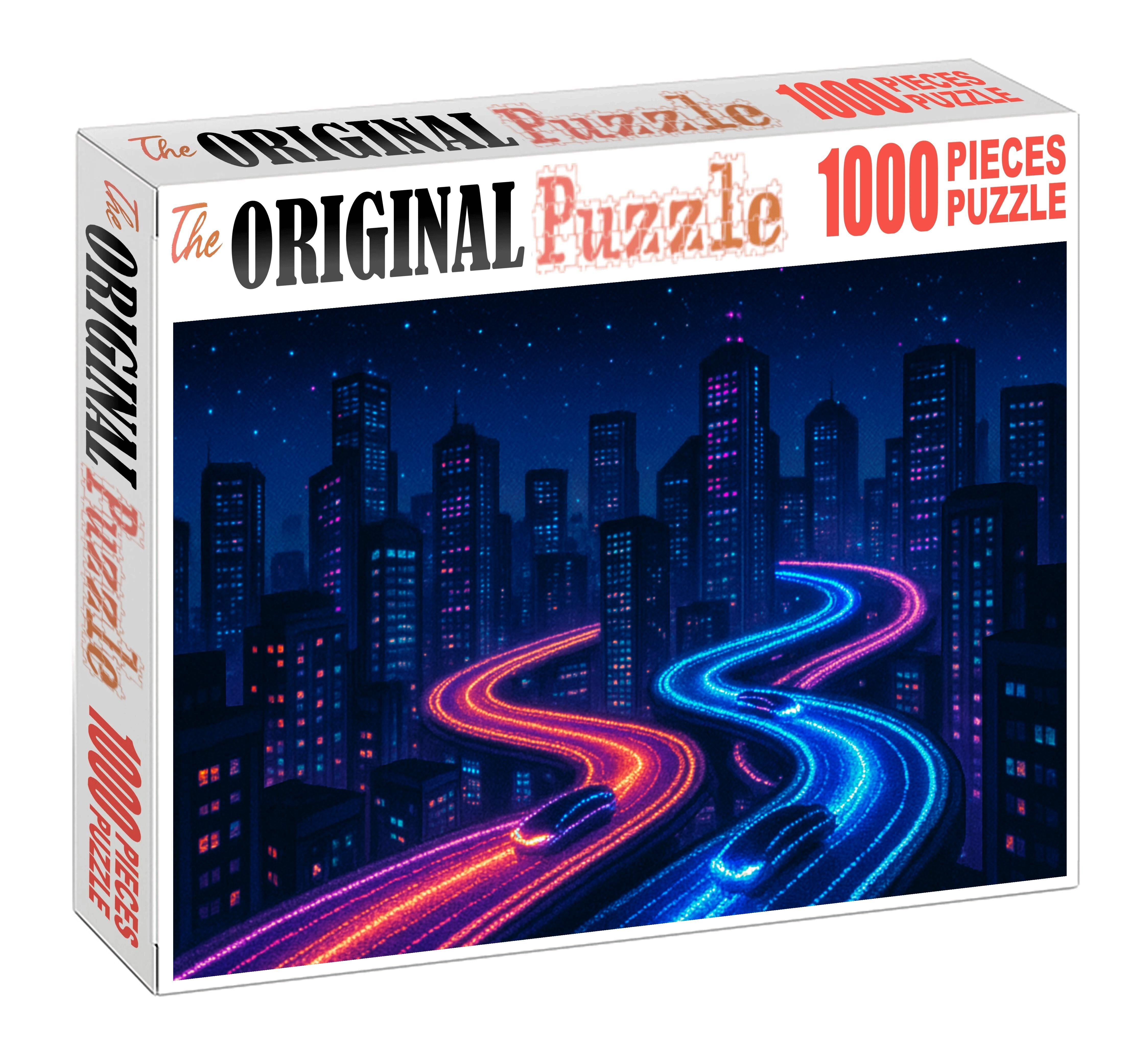 Retro Pixel Cyber Racer Synthbeats And Digital Nightscapes Custom Jigsaw Puzzle