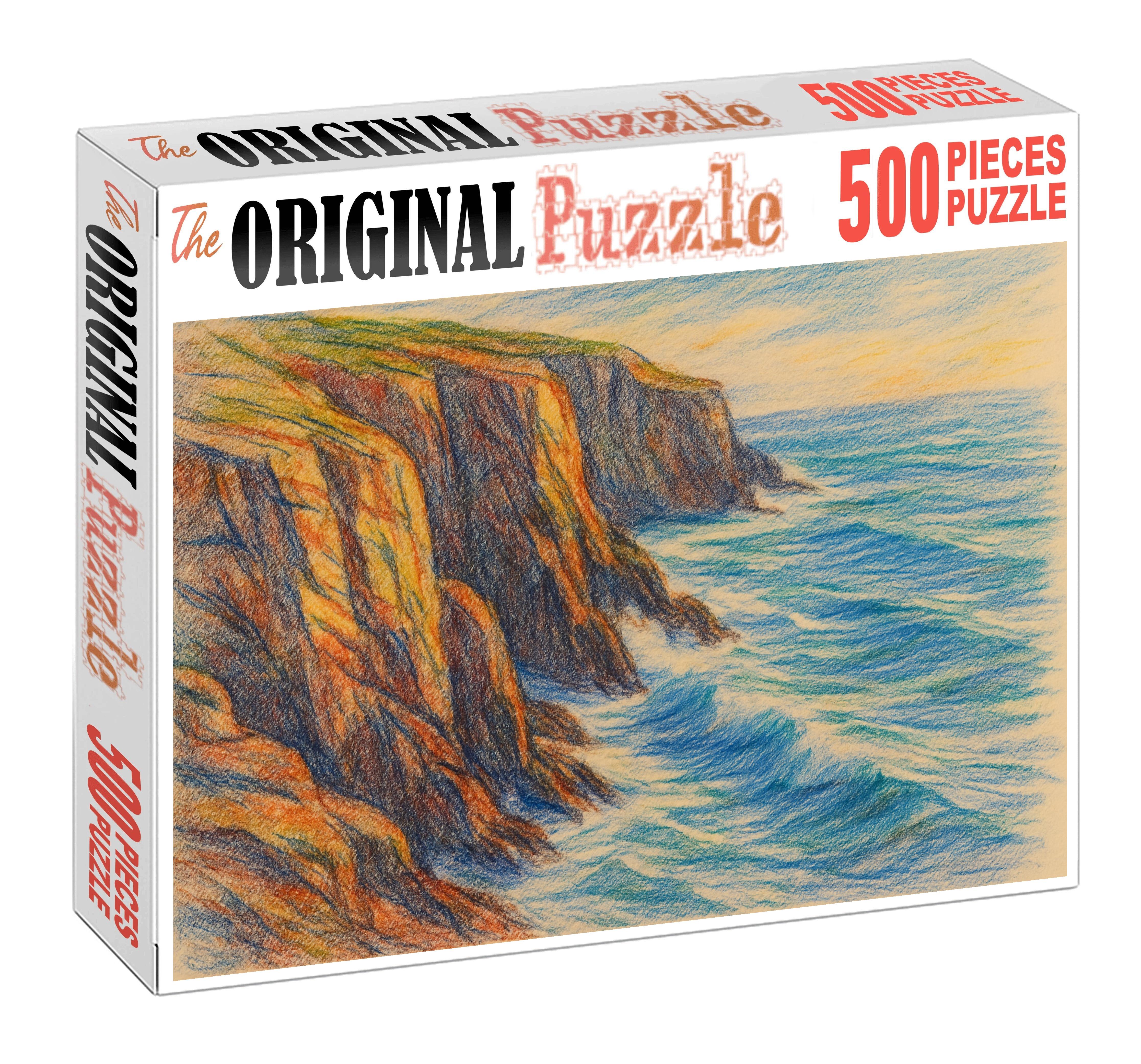 Seaside Cliff Study Watercolor Pencil Landscape With Layered Textural Effects Mini Puzzle