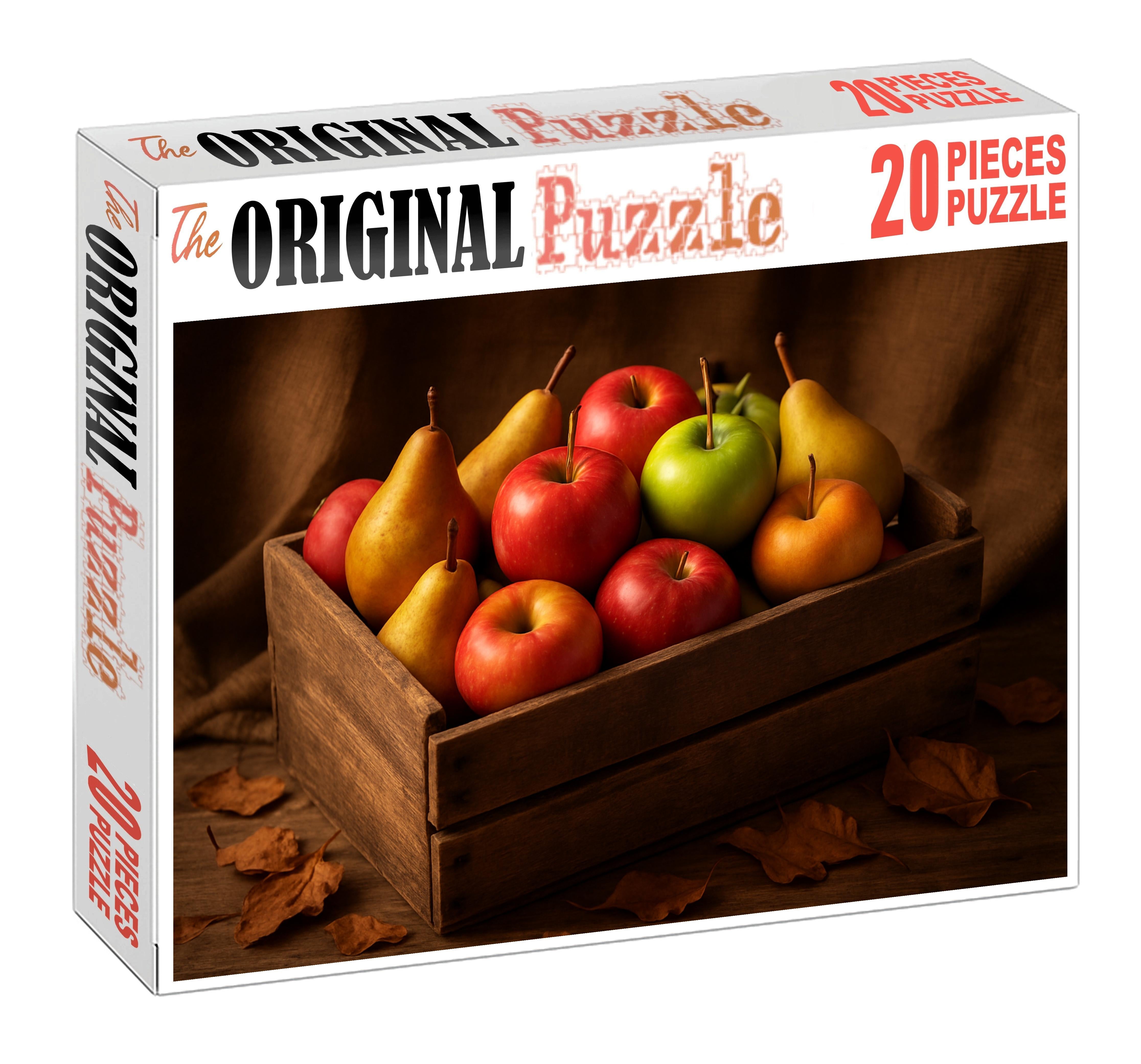 Sunset Orchard Mixed Apples And Pears With Rustic Wood Accents 20 Piece Puzzle