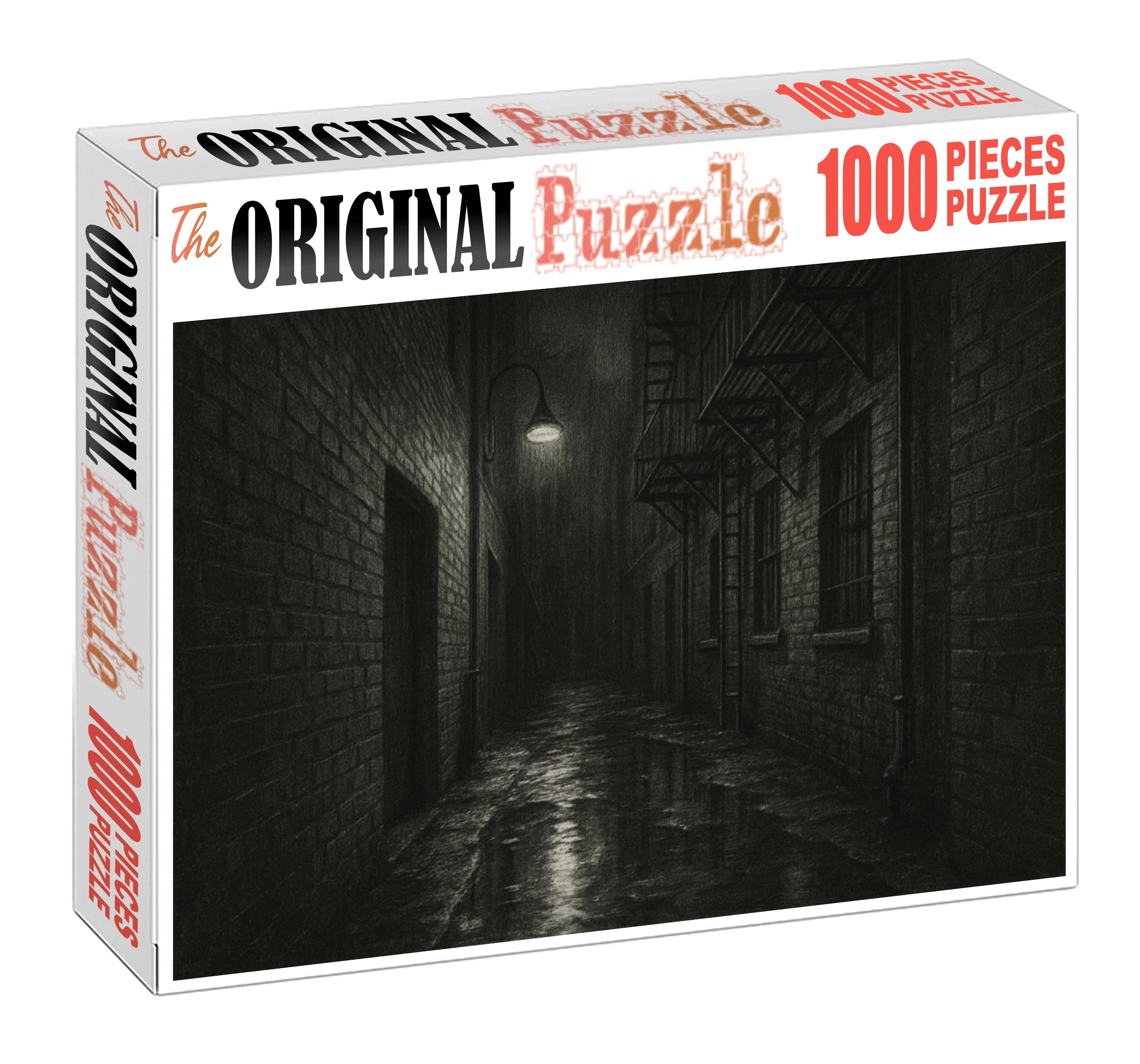 Nocturnal Urban Alley Moody Charcoal And Graphite Scene Custom Jigsaw Puzzle
