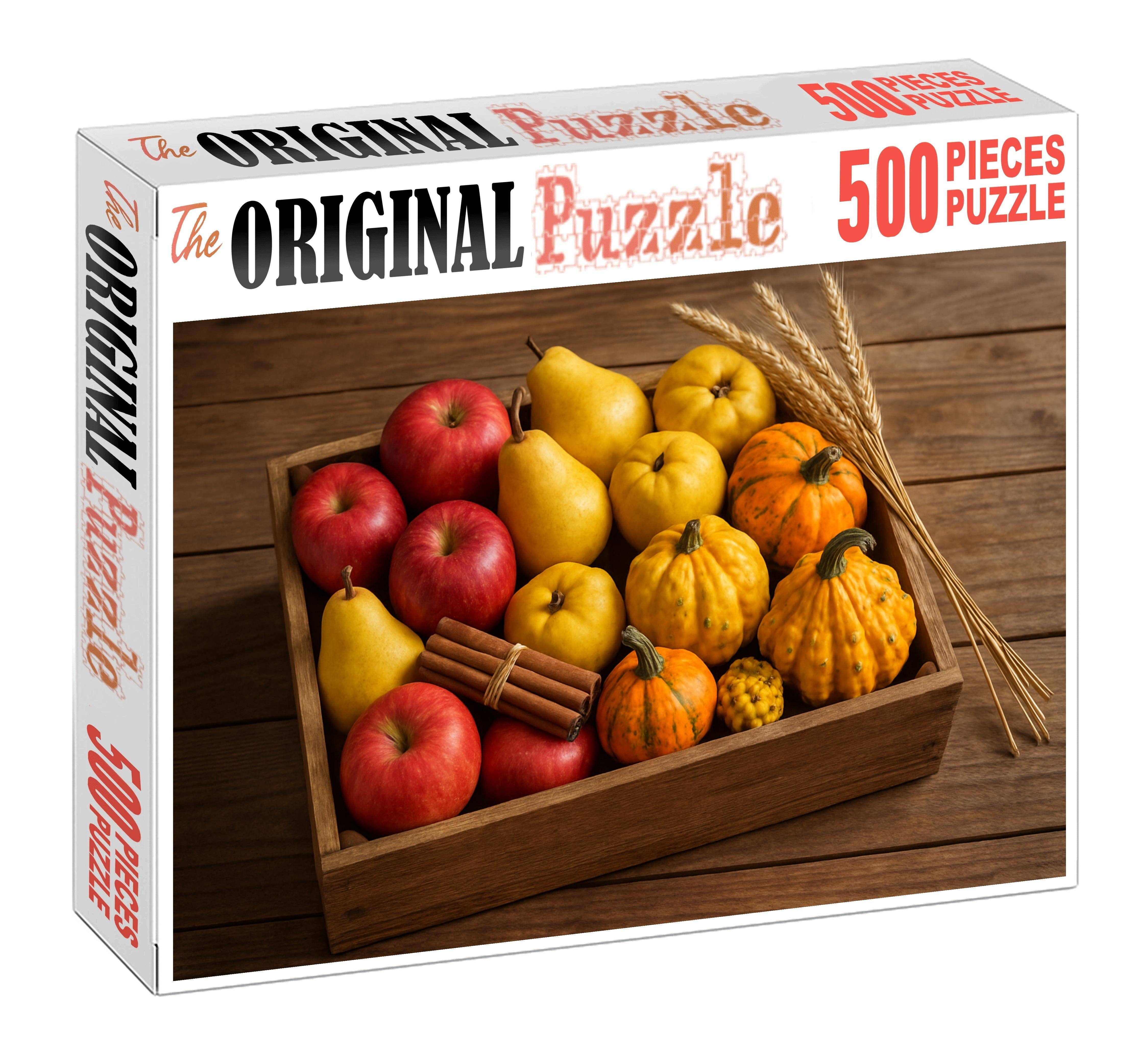 Sunlit Harvest Crate Mixed Autumn Fruits And Squash In Rustic Display Puzzle Challenge