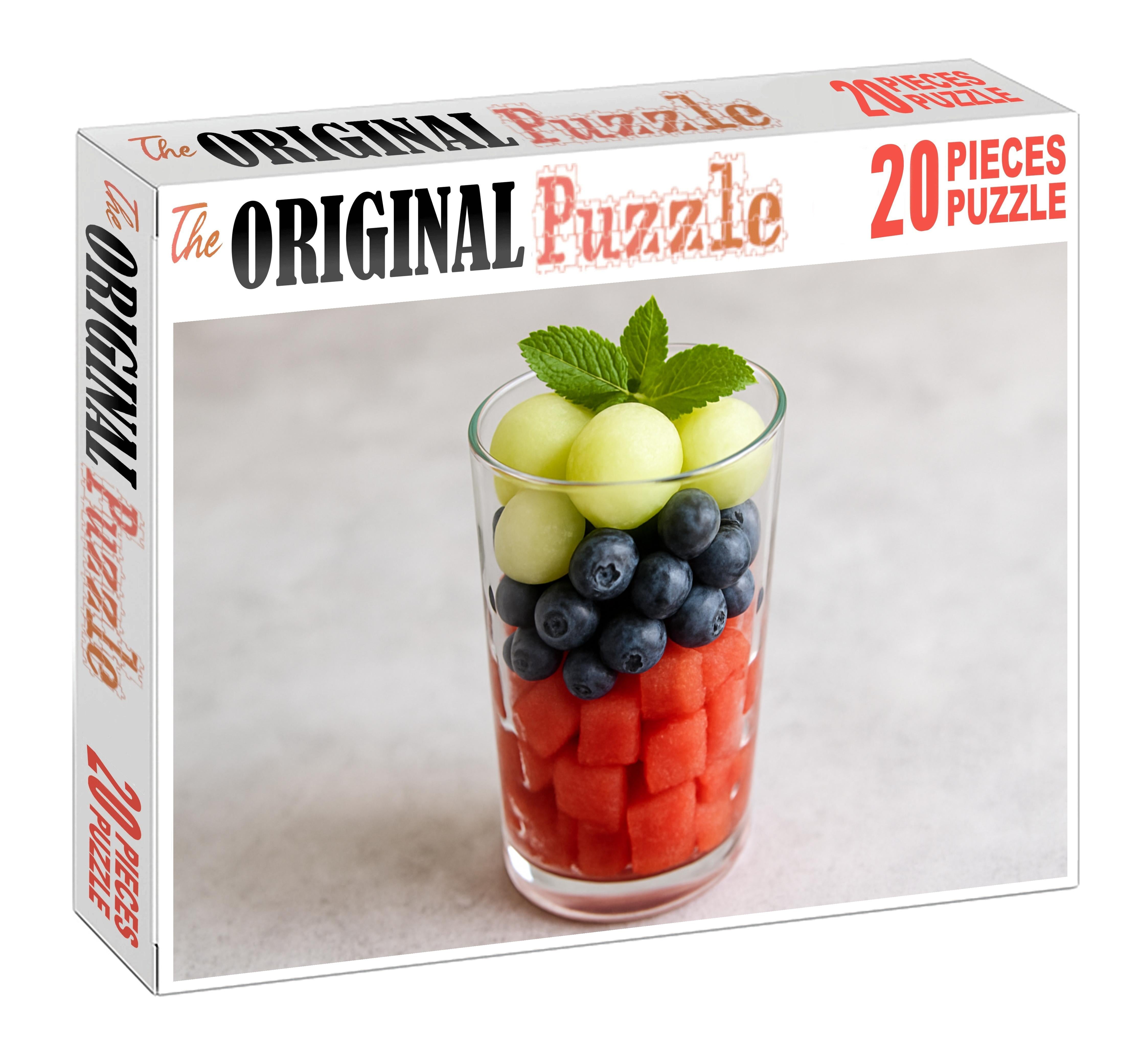 Sunset Melon And Berry Parfait Layered Fruits In Clear Glass Mini Puzzle