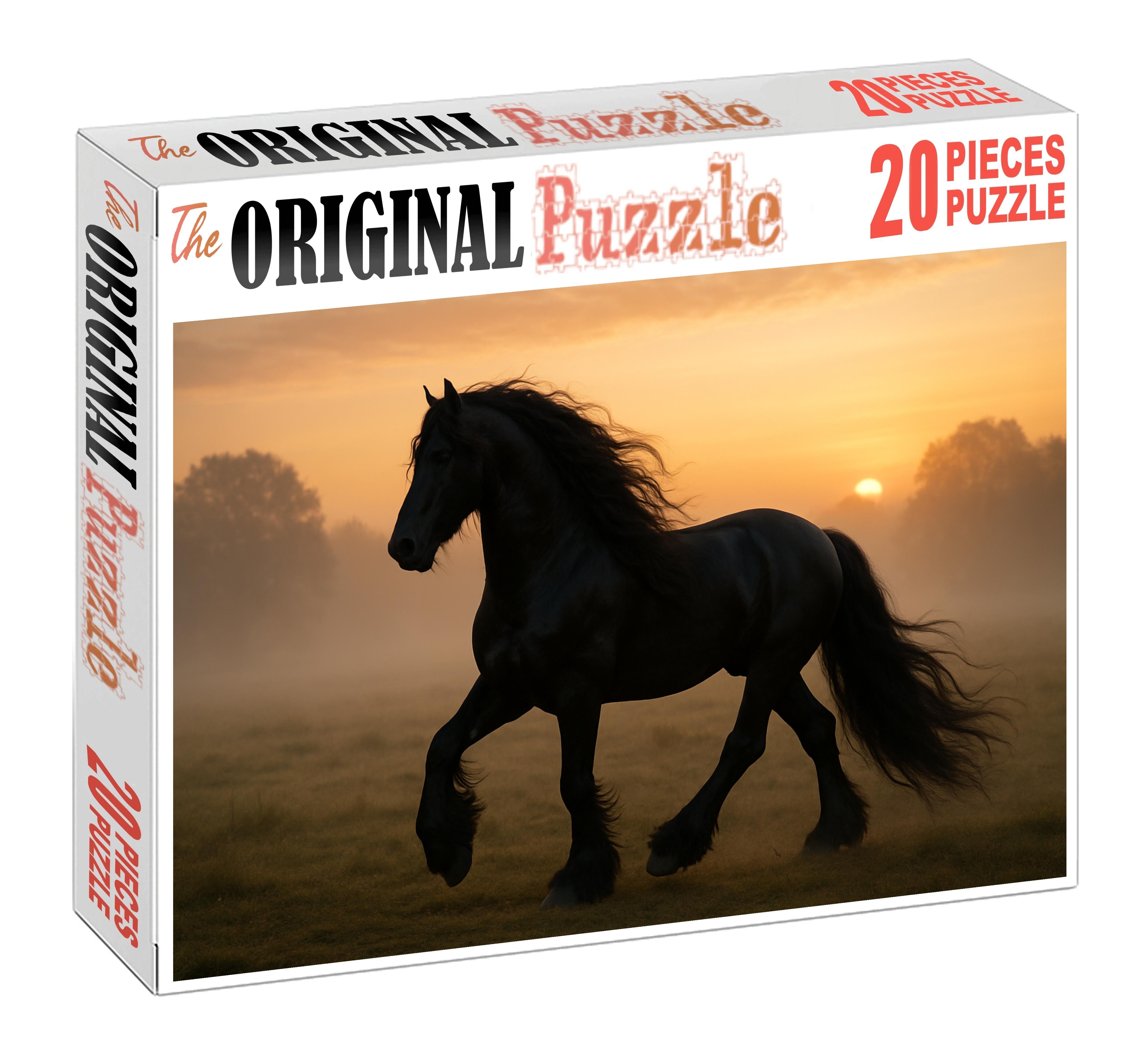 Ebony Crest Majestic Black Friesian Stallion With Flowing Mane 500 Piece Puzzle