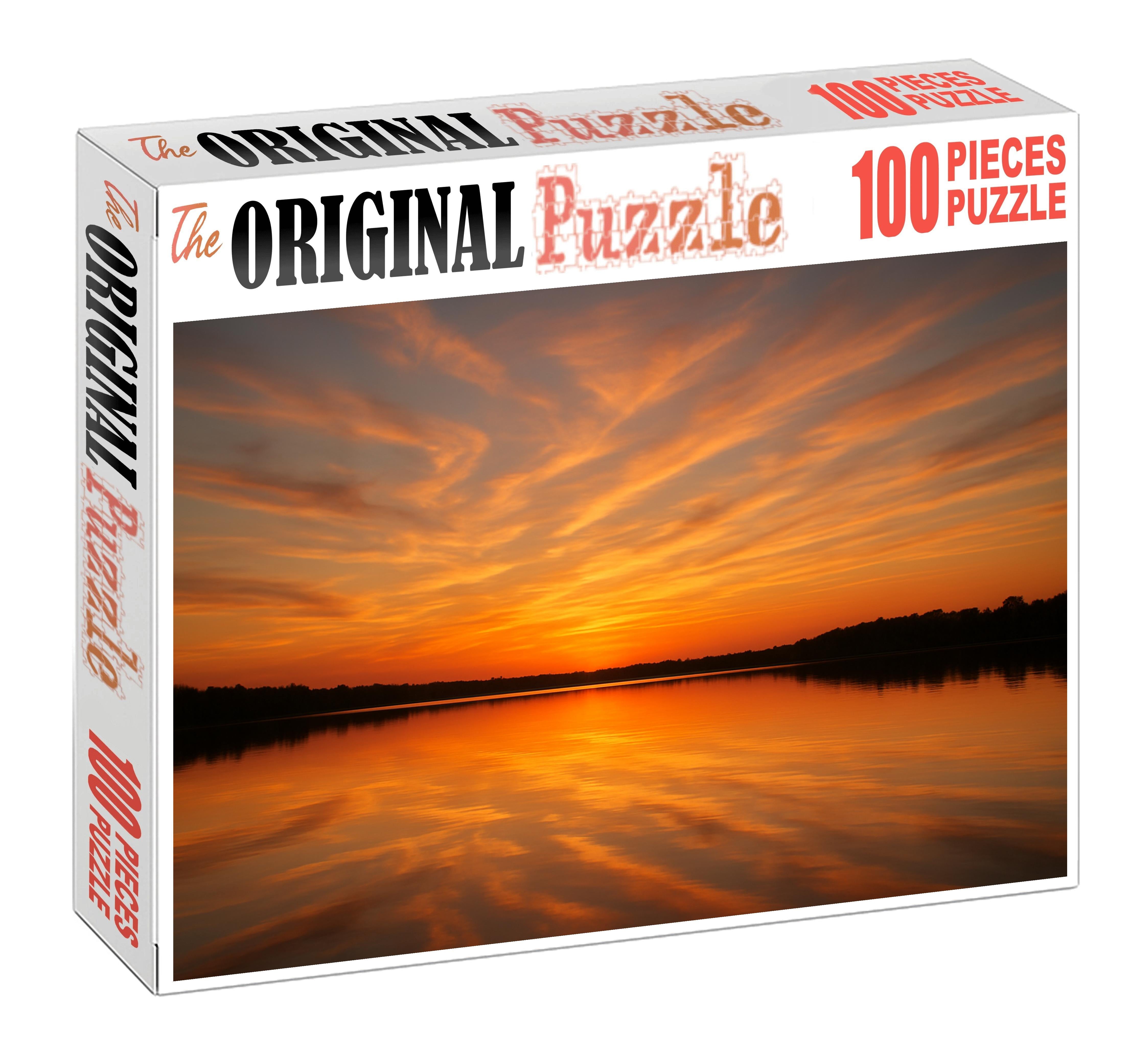 Tangerine Glow Horizon Citrus Hues Over Still Waters Puzzle For Kids