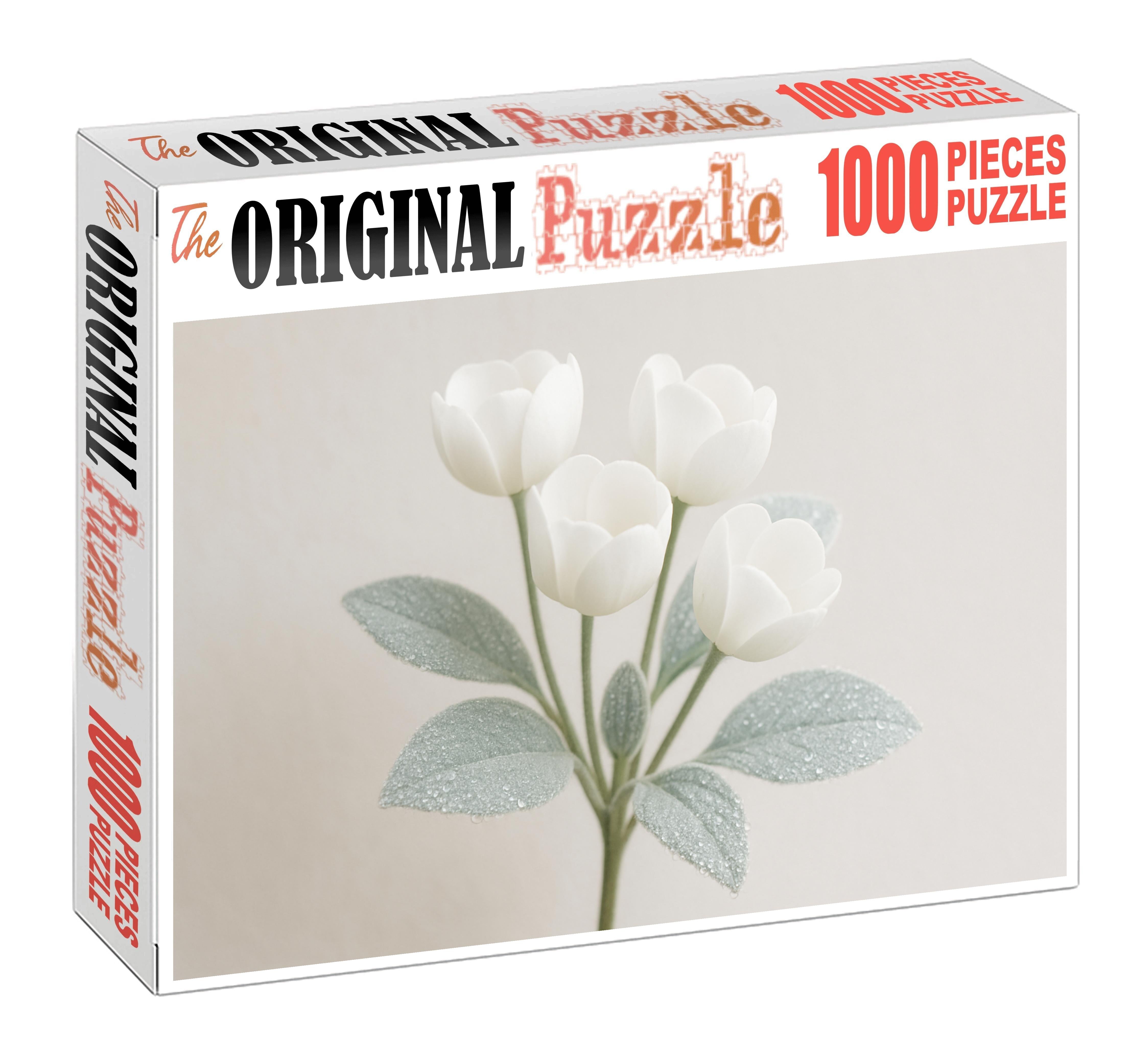 Frost-kissed Woodland Arrangement White Cup-shaped Blooms With Silver-leaved Accents 50 Piece Puzzle