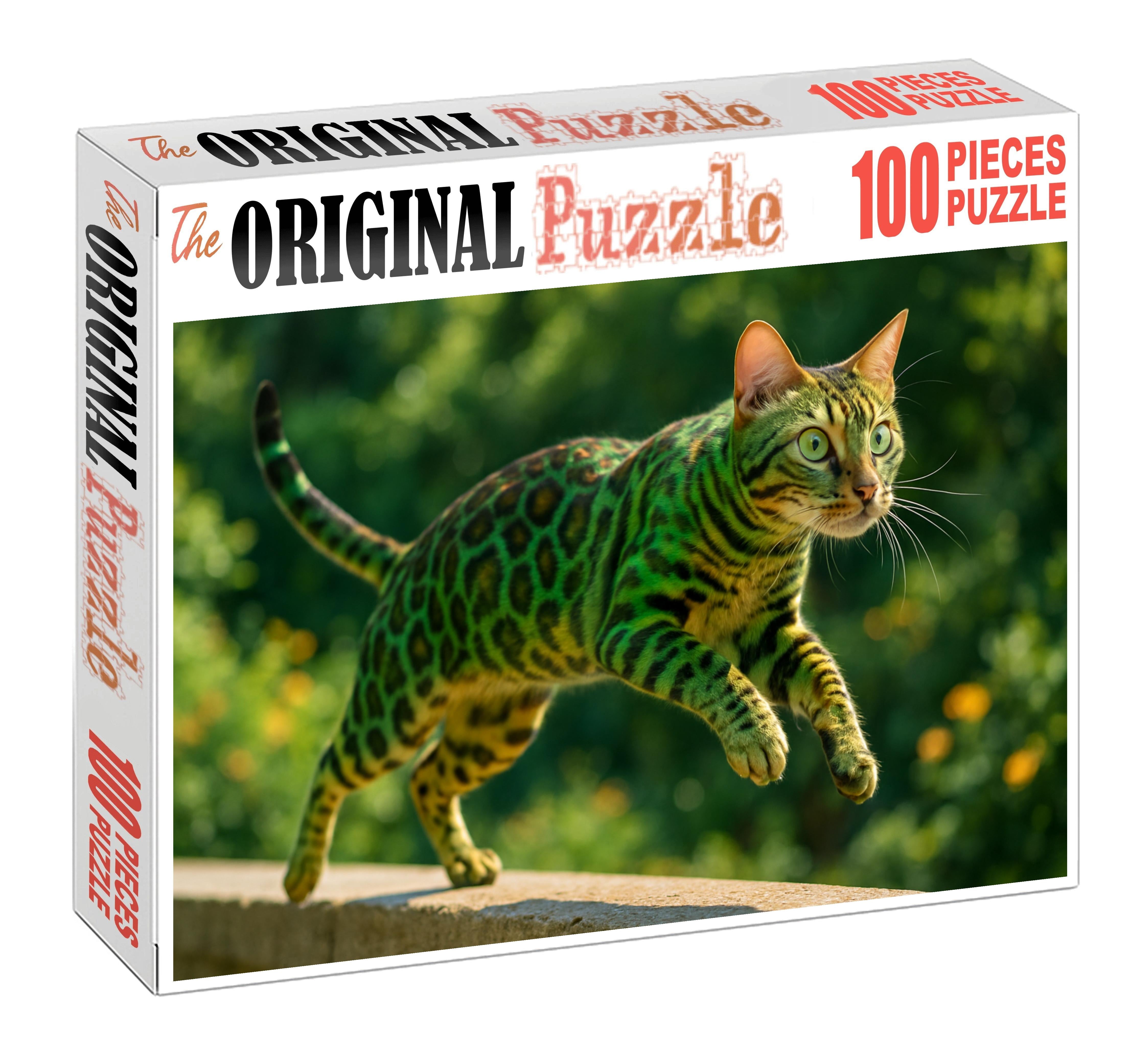 Jade Flicker Shorthaired Cat With Speckled Tabby Pattern And Bold Energy Puzzle Fun