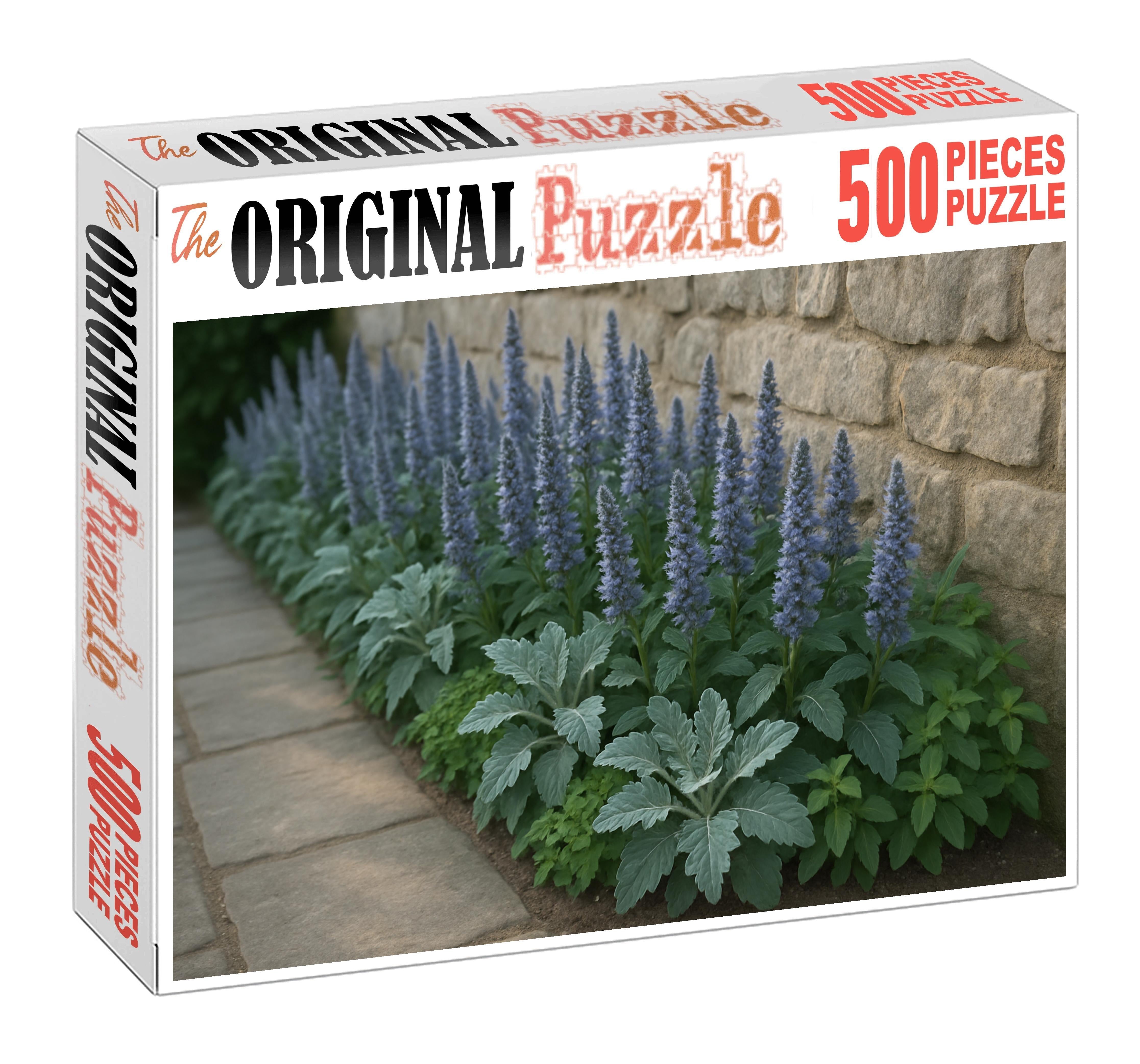 Serene Blue-gray Herb Border Puzzle Collection