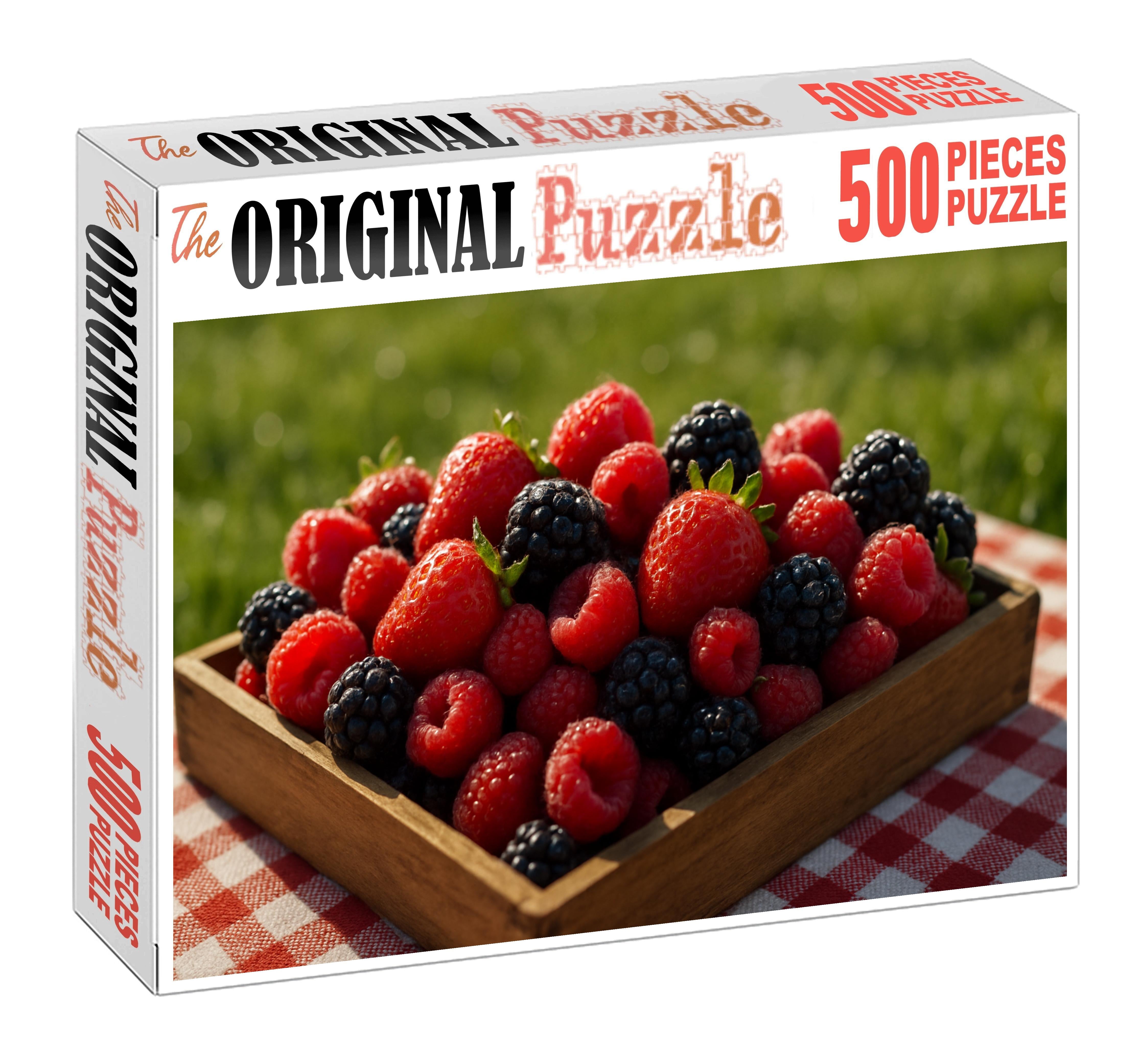 Summer Picnic Bounty Handpicked Berries In A Natural Wooden Box 500 Piece Puzzle