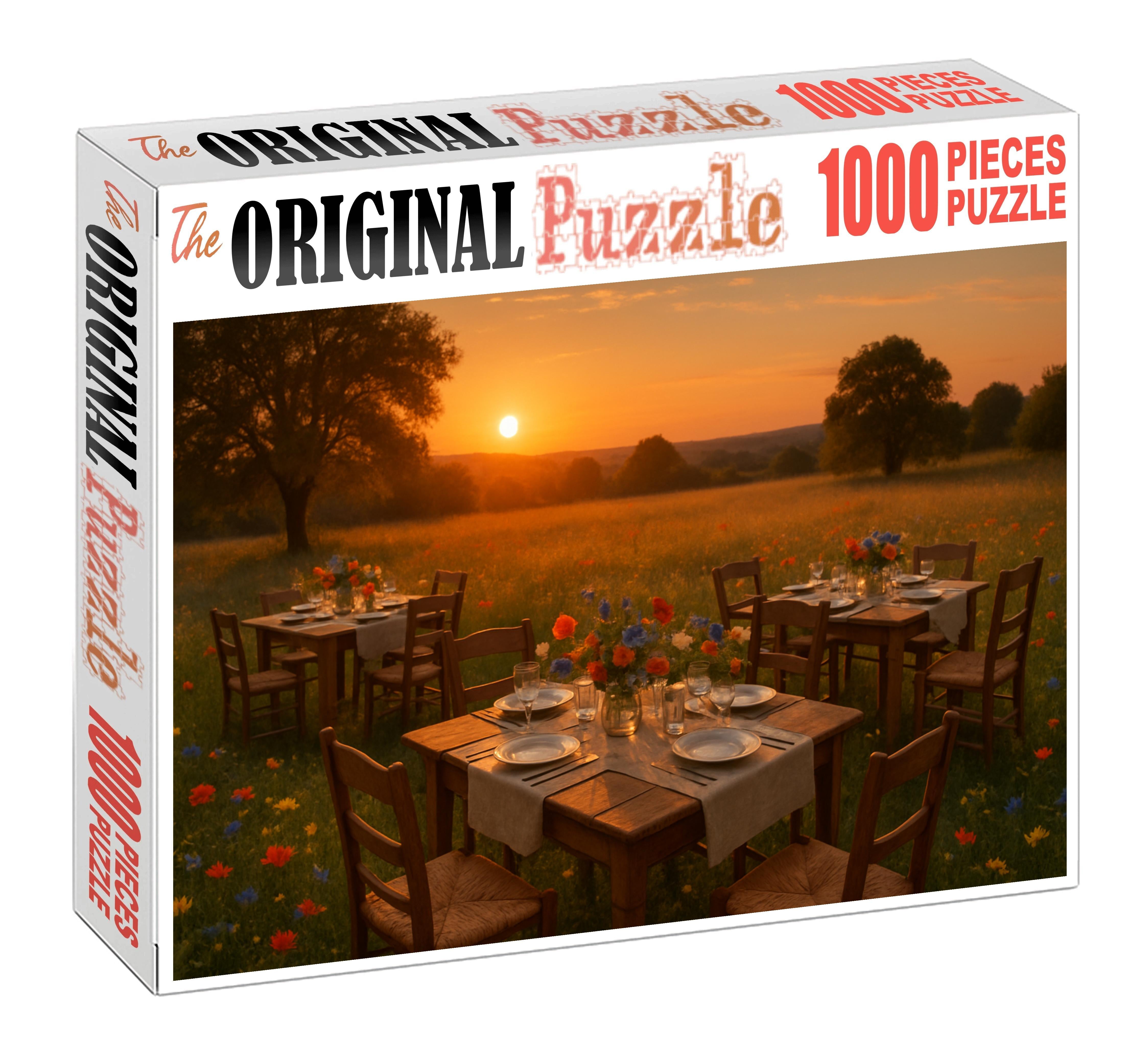 Sunset Meadow Retreat Warm Hues And Rustic Gatherings Under A Vast Sky 300 Piece Puzzle