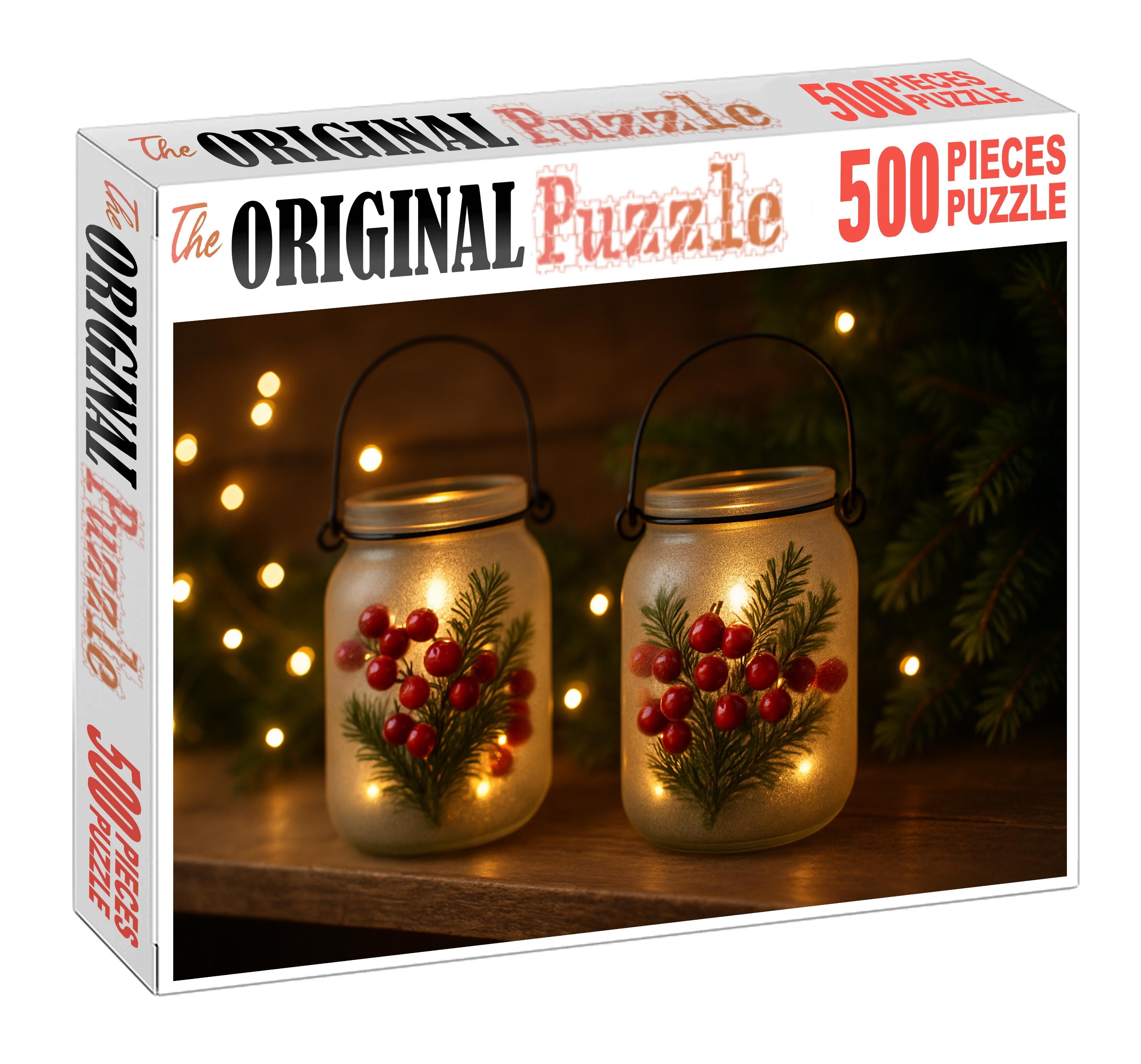 Winterberry Lantern Display Crimson Berries And Evergreen Sprigs In Frosted Glass Puzzle For Kids