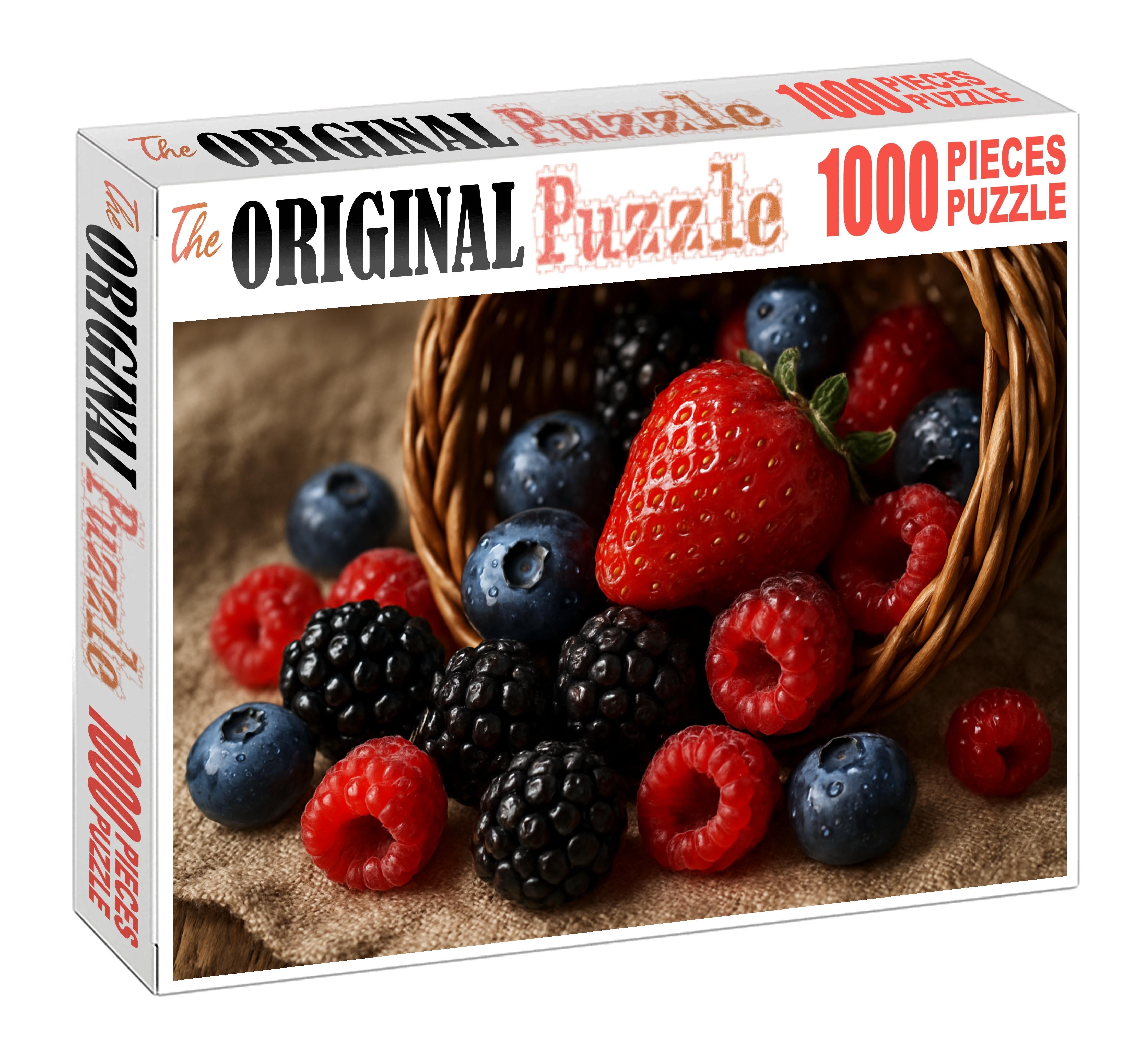 Berry Cascade A Lush Overflowing Presentation Of Raspberries Blueberries And Blackberries 1000 Piece Puzzle