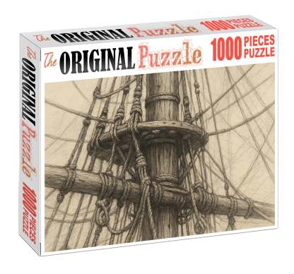 Historic Maritime Rigging Detailed Pencil Study Of Sailboat Mast And Lines Puzzle Collection