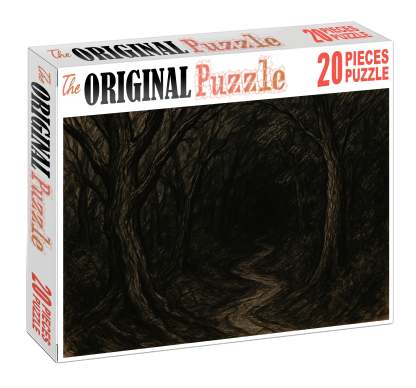 Fantasy Forest Path Expressive Ink And Brush Illustration Of Twisted Trees Puzzle Collection