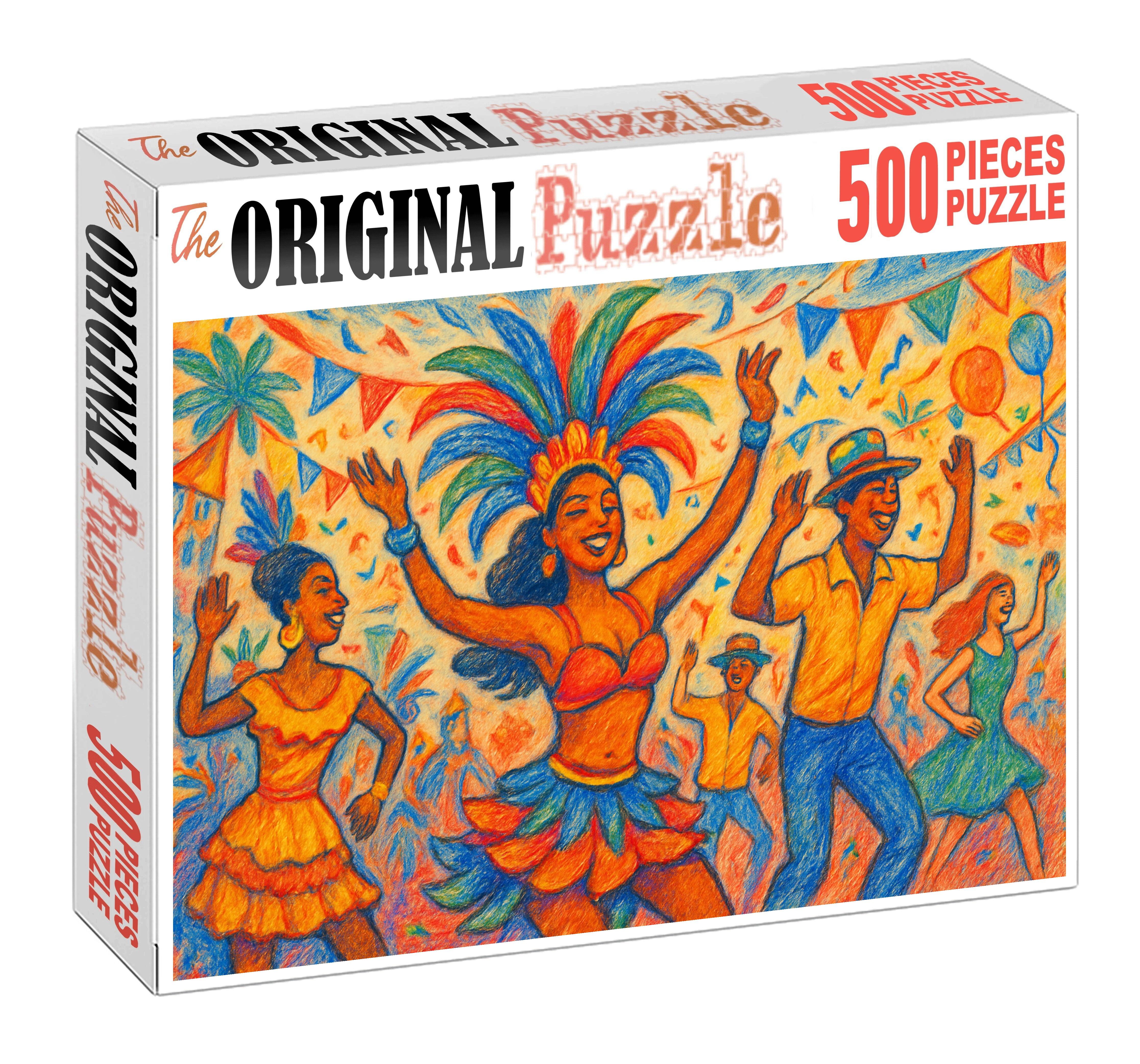 Vibrant Carnival Scene Mixed Ink And Colored Pencil Illustration Custom Jigsaw Puzzle