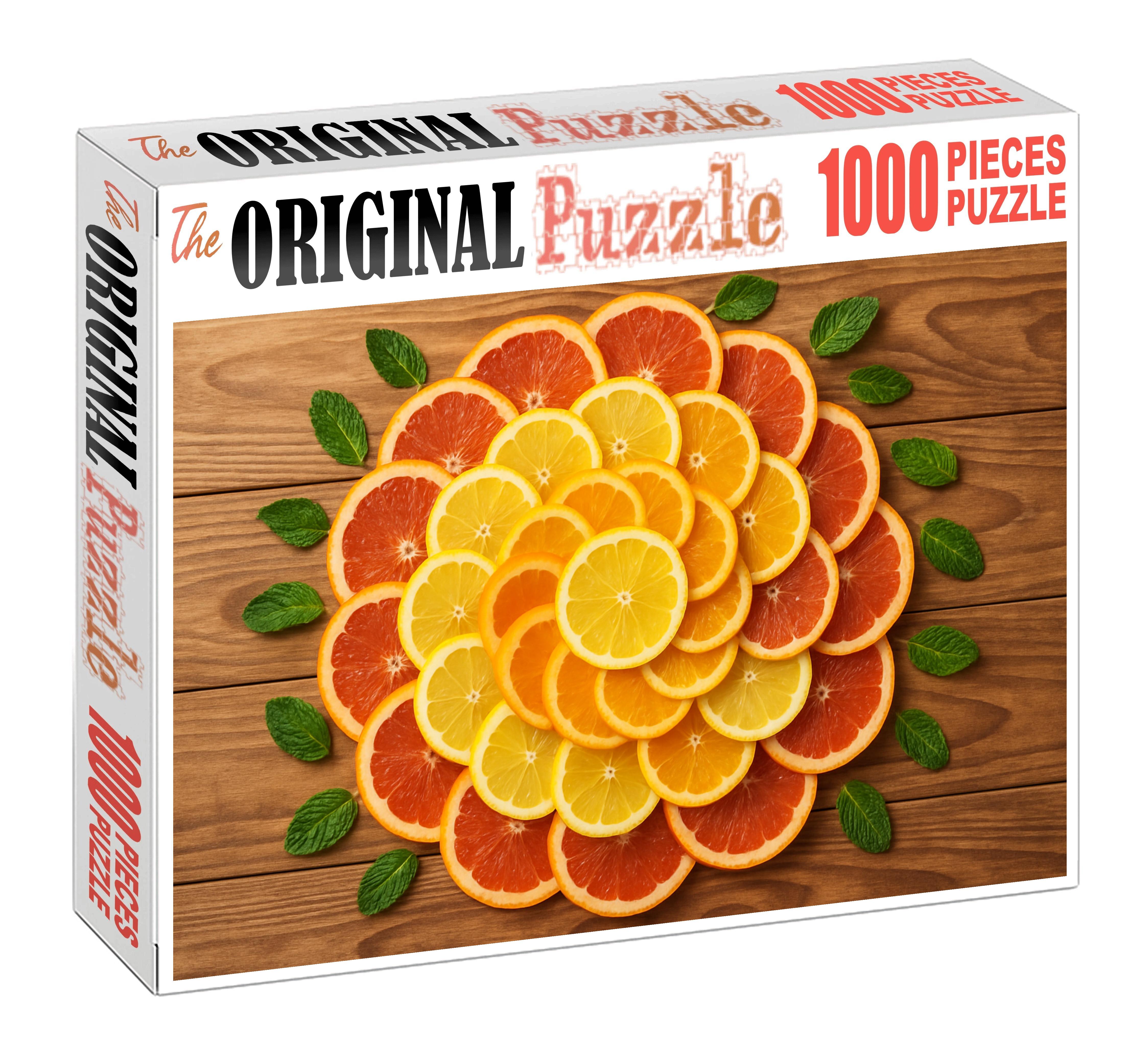 Sunset Citrus Spiral An Artful Array Of Sliced Oranges Lemons And Blood Oranges 1000 Piece Puzzle
