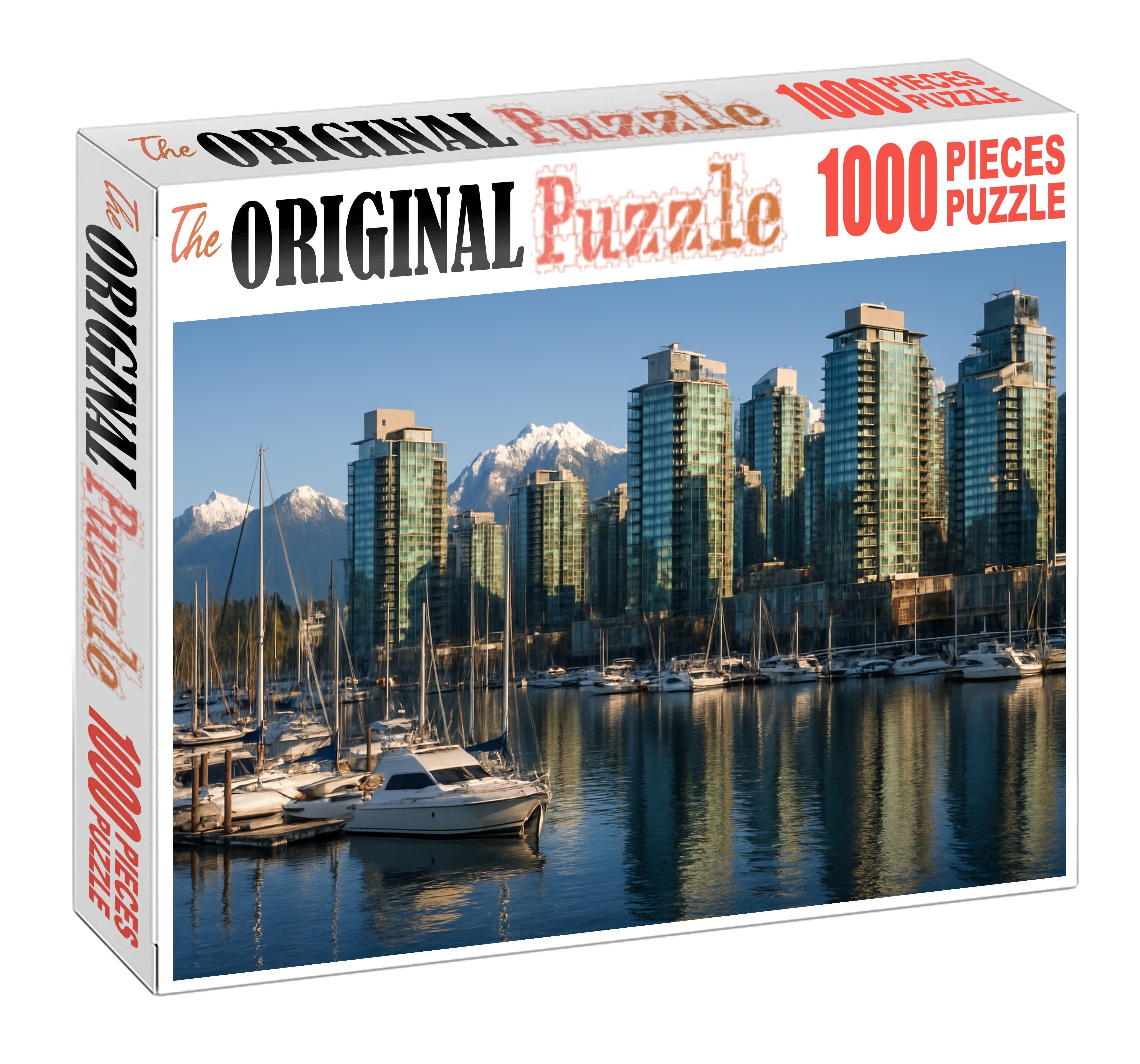 Vancouver Downtown Skyline Coastal Mountain Backdrop And Glass Towers Large Format Puzzle