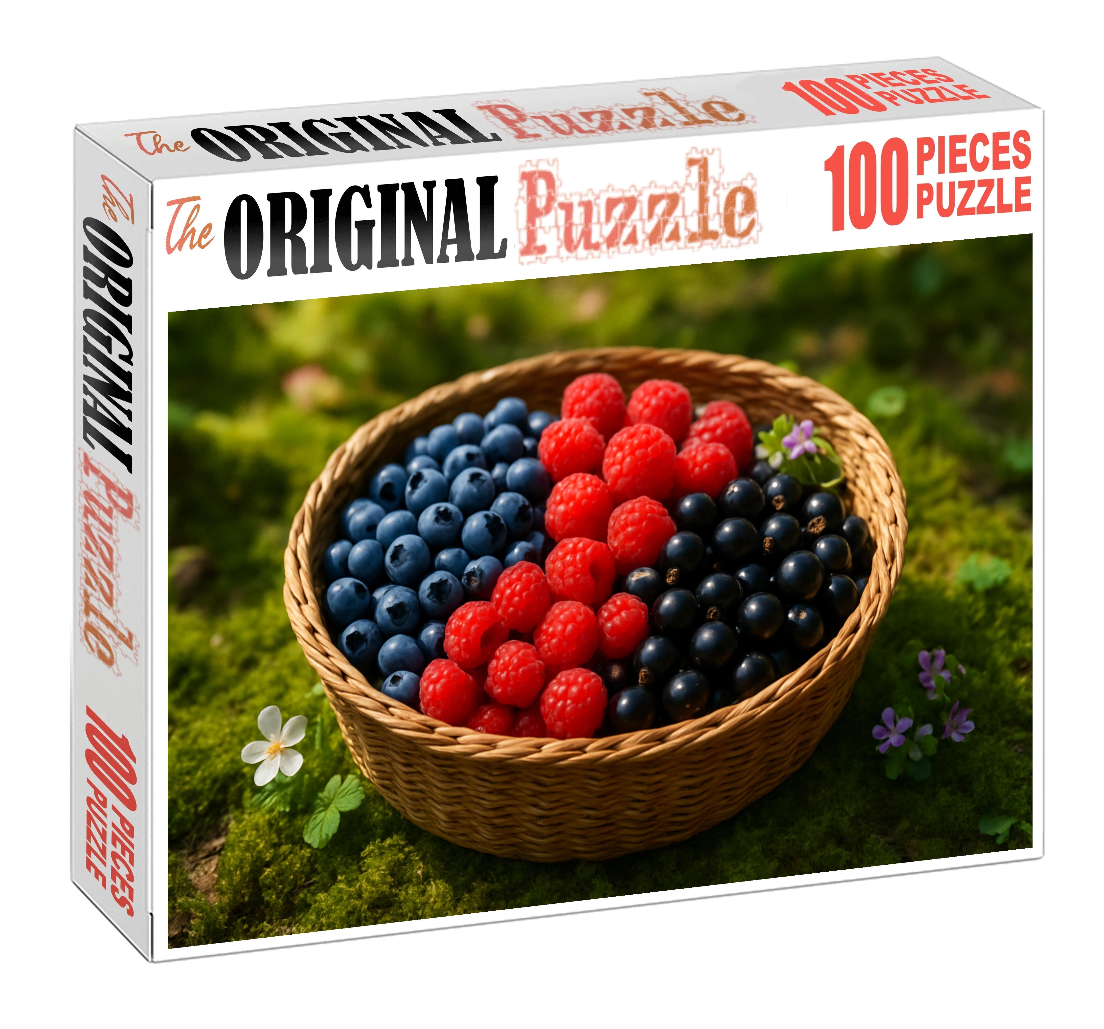 Forest Basket Wild Blueberries Raspberries And Black Currants Nestled In Moss 20 Piece Puzzle