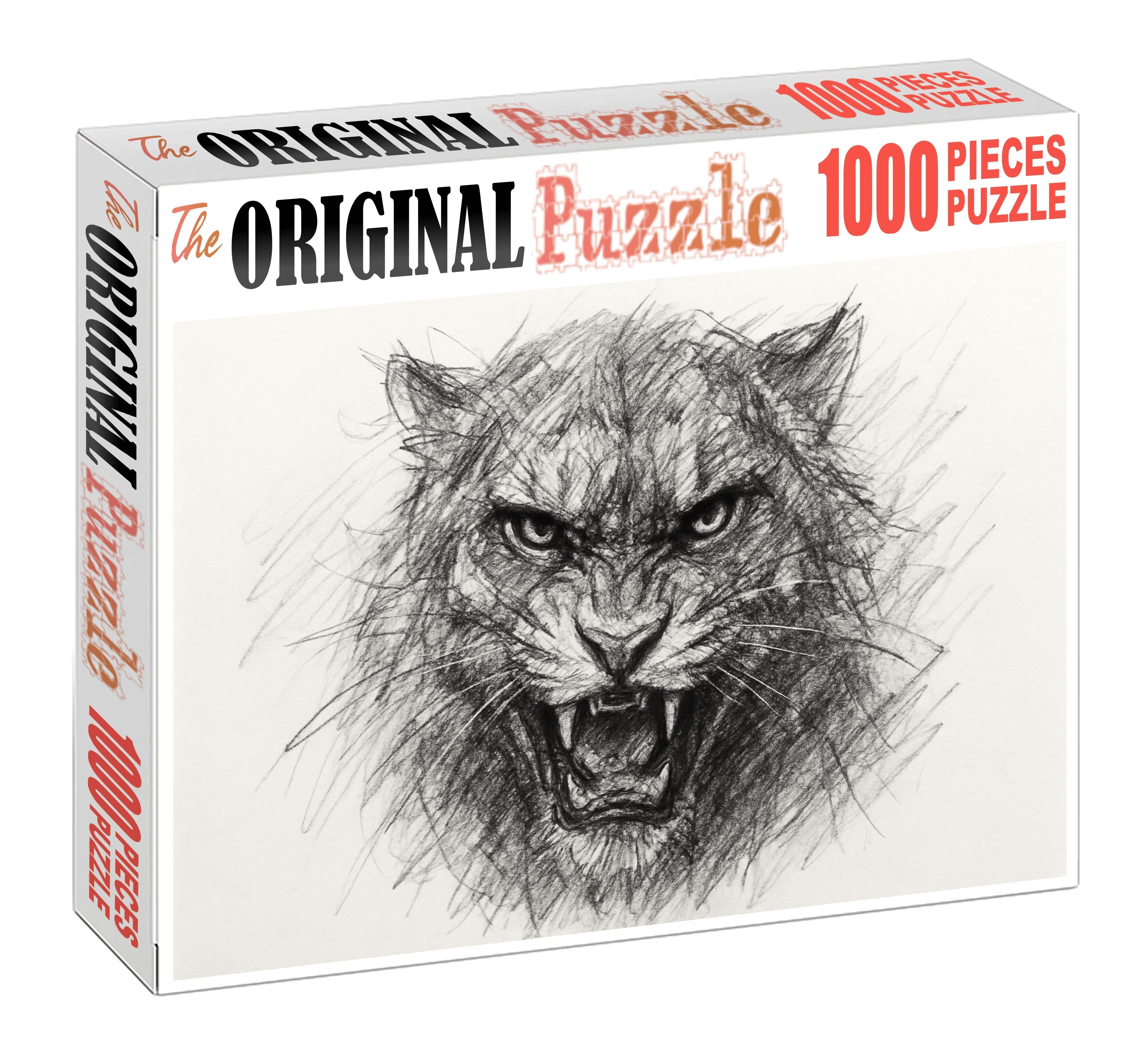 Expressive Animal Portrait Sketch Rough Pencil Lines Conveying Emotion Puzzle For Kids