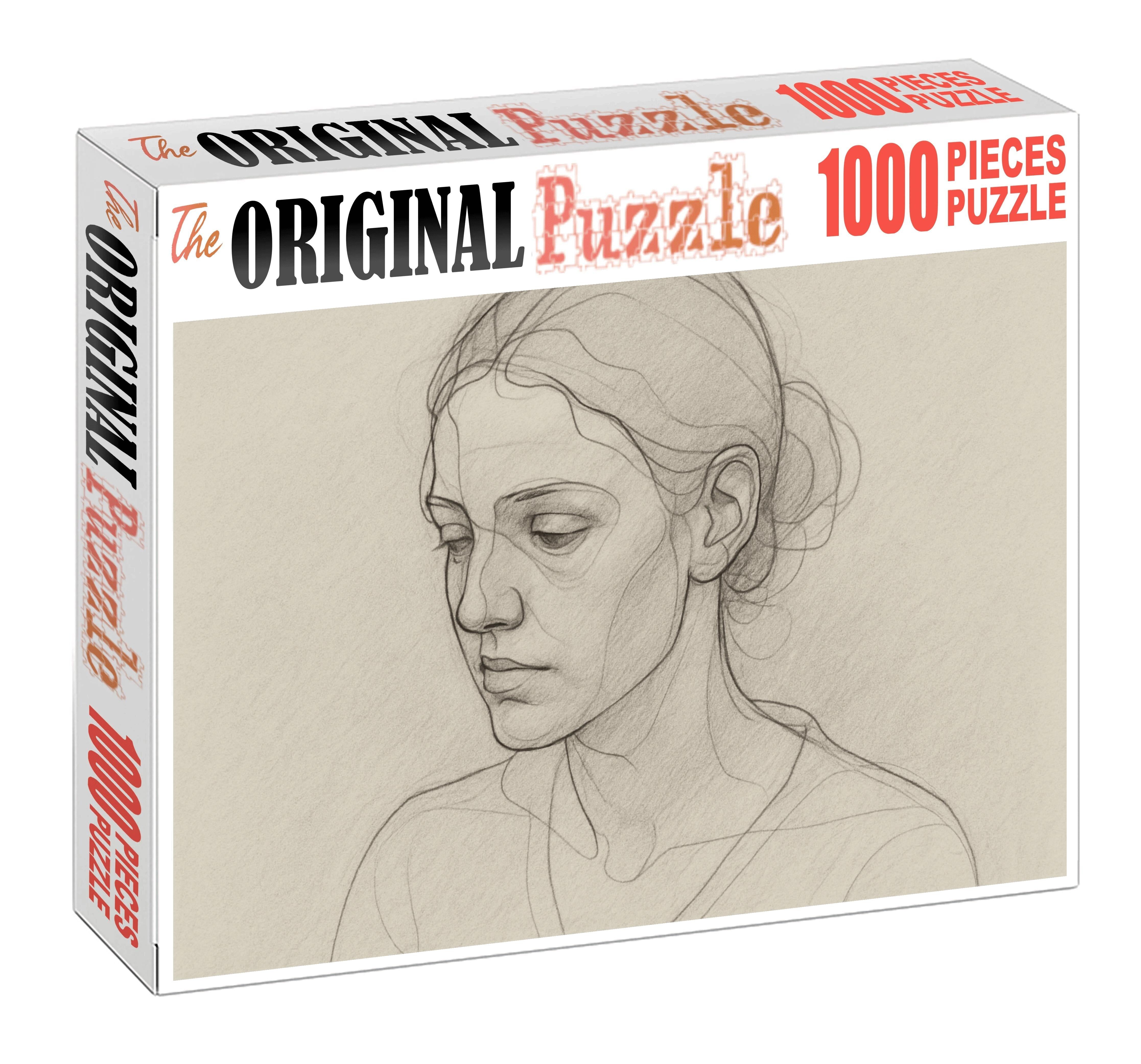 Portrait Study In Contour Lines Continuous Pencil Drawing With Subtle Tone Large Format Puzzle