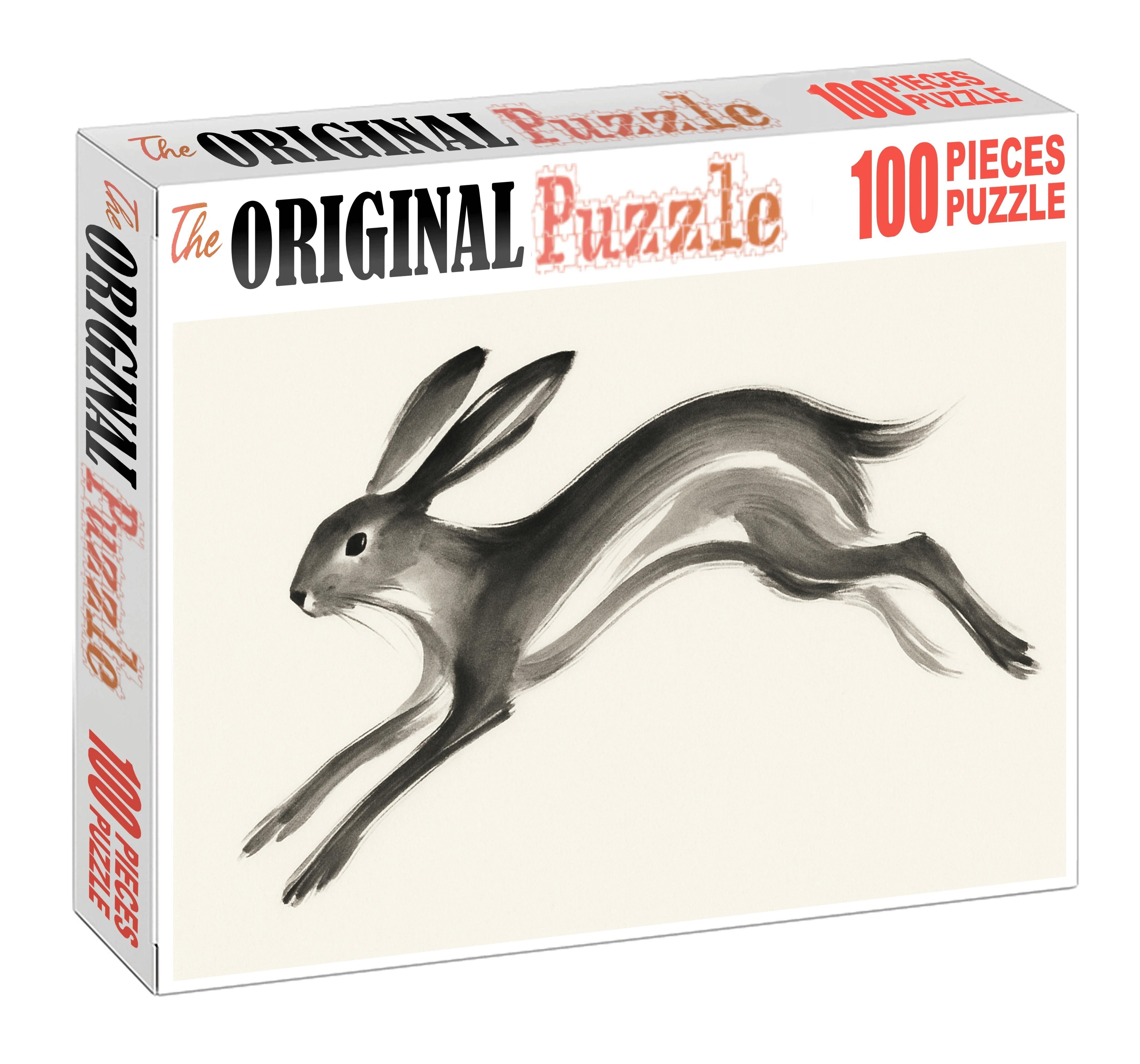 Expressive Animal Gesture Loose Ink Brush Drawing Of Leaping Hare Family Puzzles