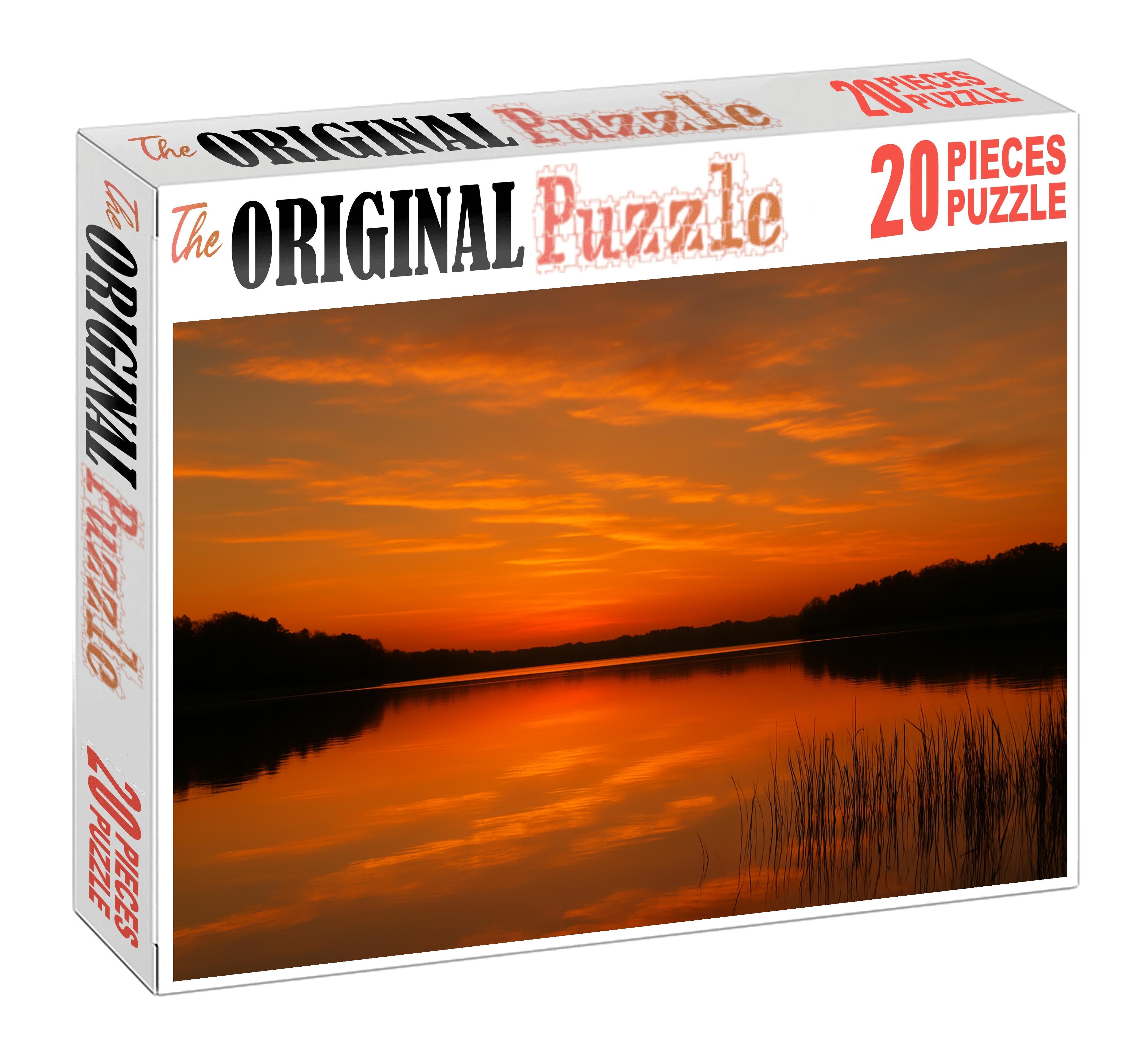 Amber Glow Over Still Waters Premium Puzzle Pieces
