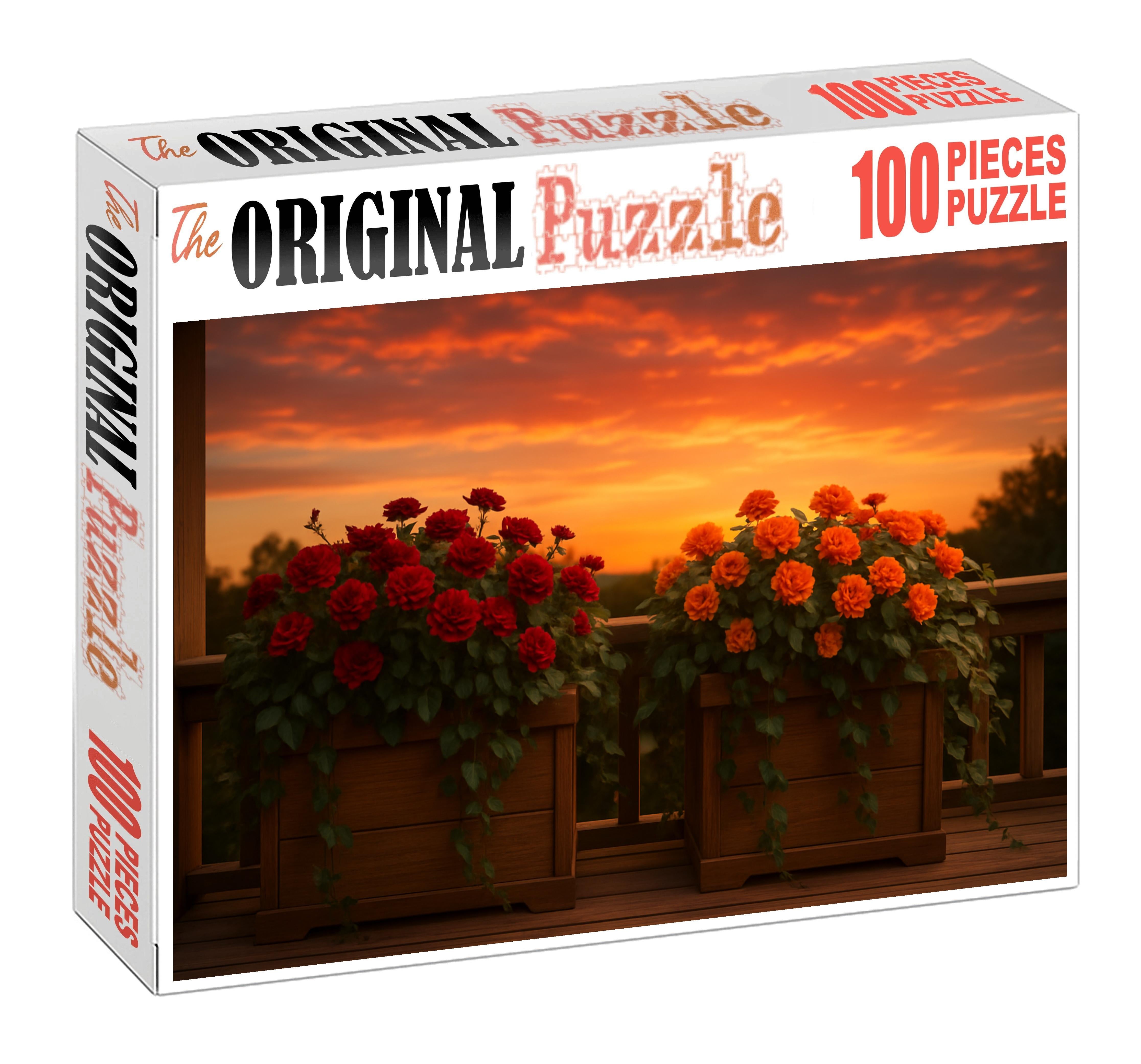 Sunset Veranda Planters Deep Red And Warm Orange Blooms With Cascading Greenery 50 Piece Puzzle