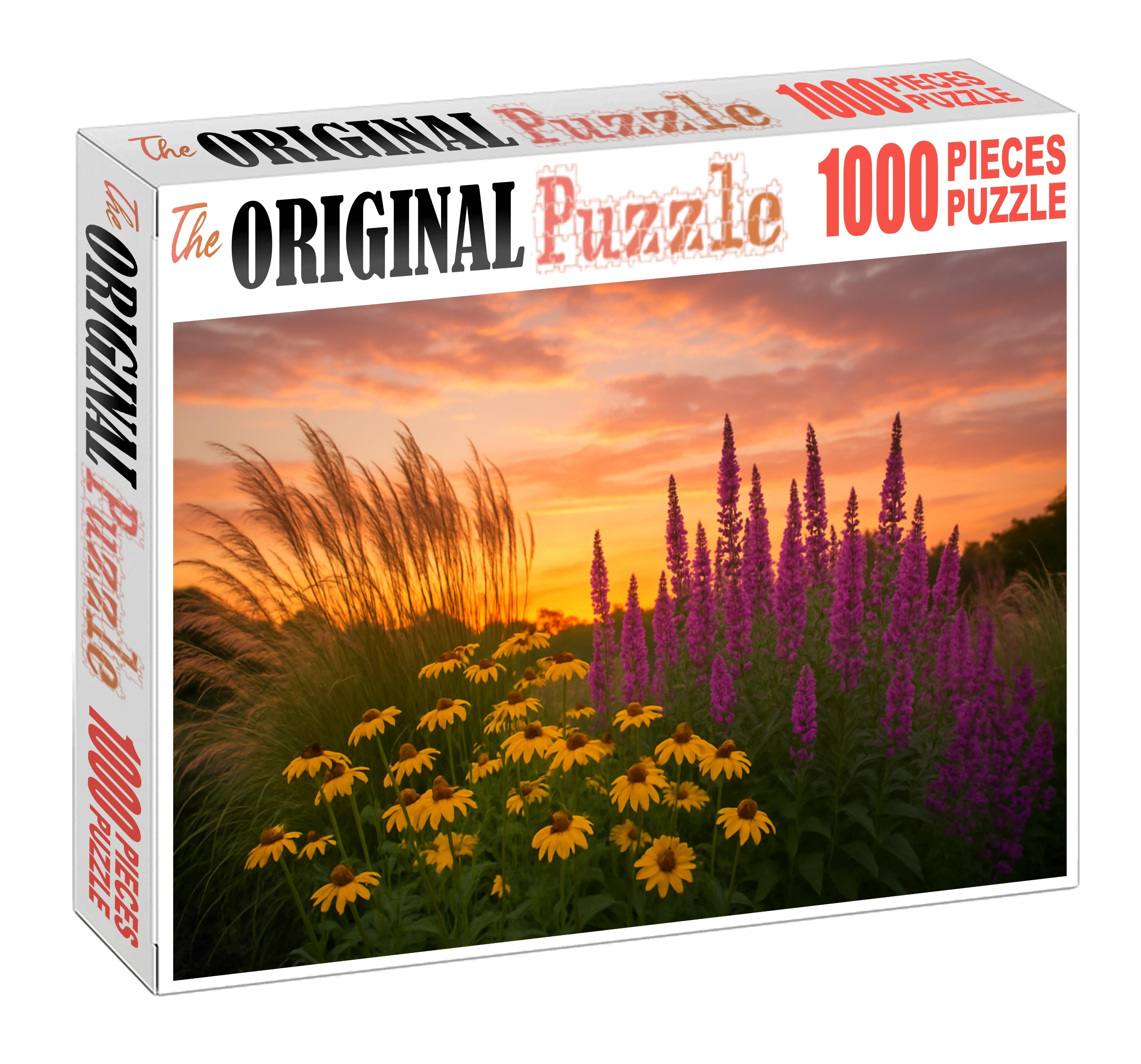 Sunset Prairie Garden Bed Tall Stalks Of Warm Yellow And Soft Mauve Flowers Family Puzzles