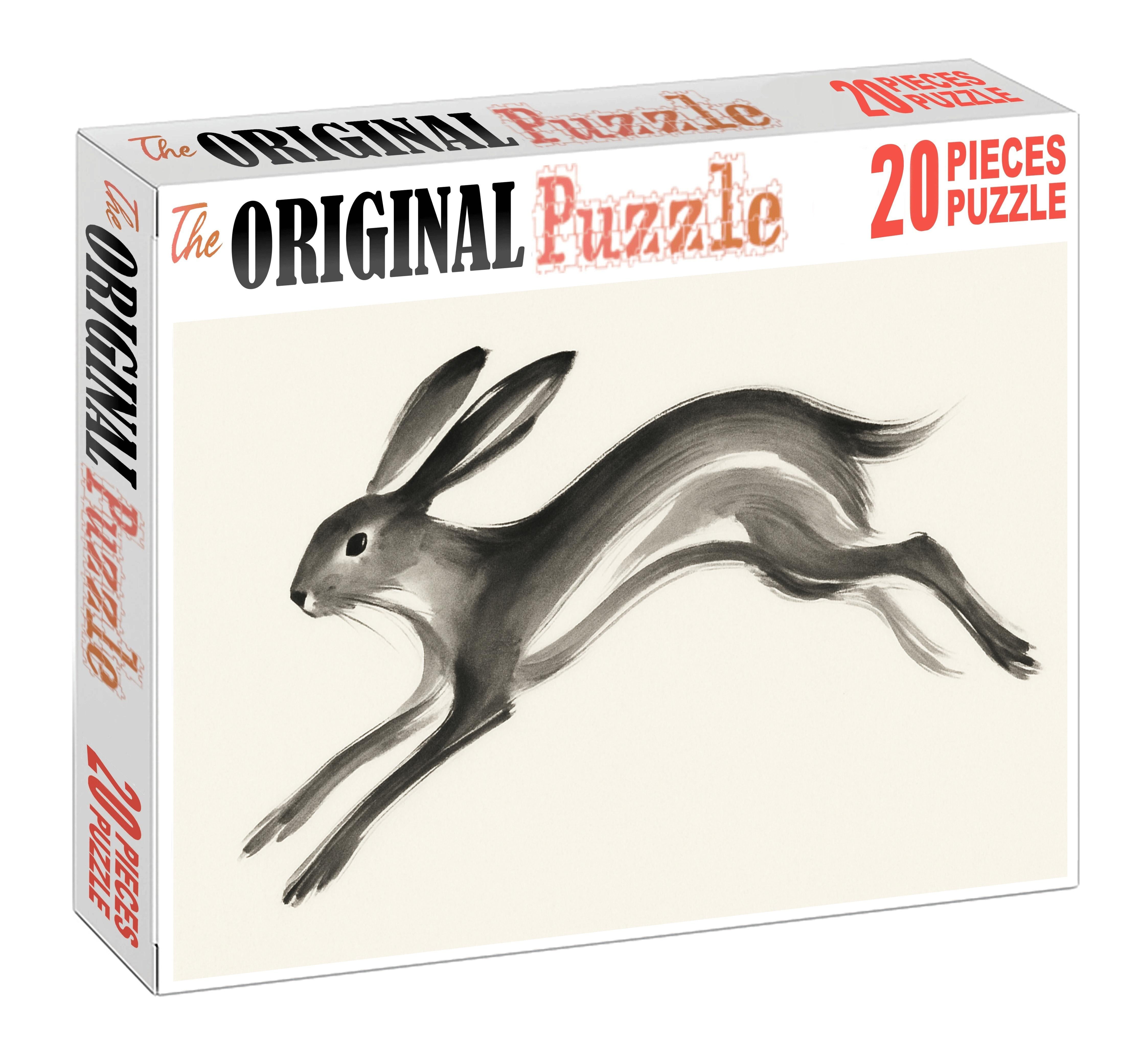 Expressive Animal Gesture Loose Ink Brush Drawing Of Leaping Hare Family Puzzles