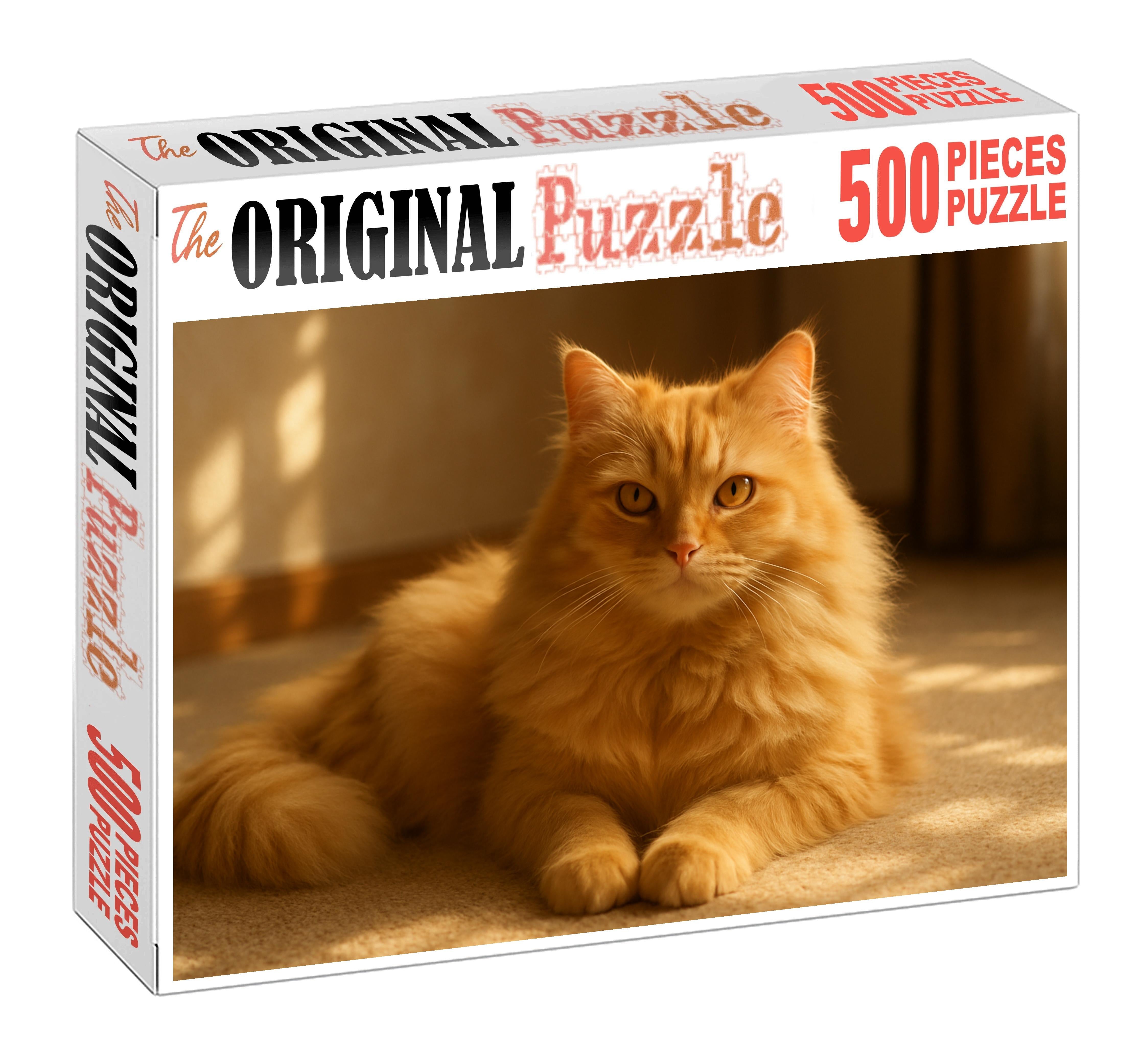 Golden Mirage Radiant Golden-hued Longhair With Affectionate Heart 200 Piece Puzzle
