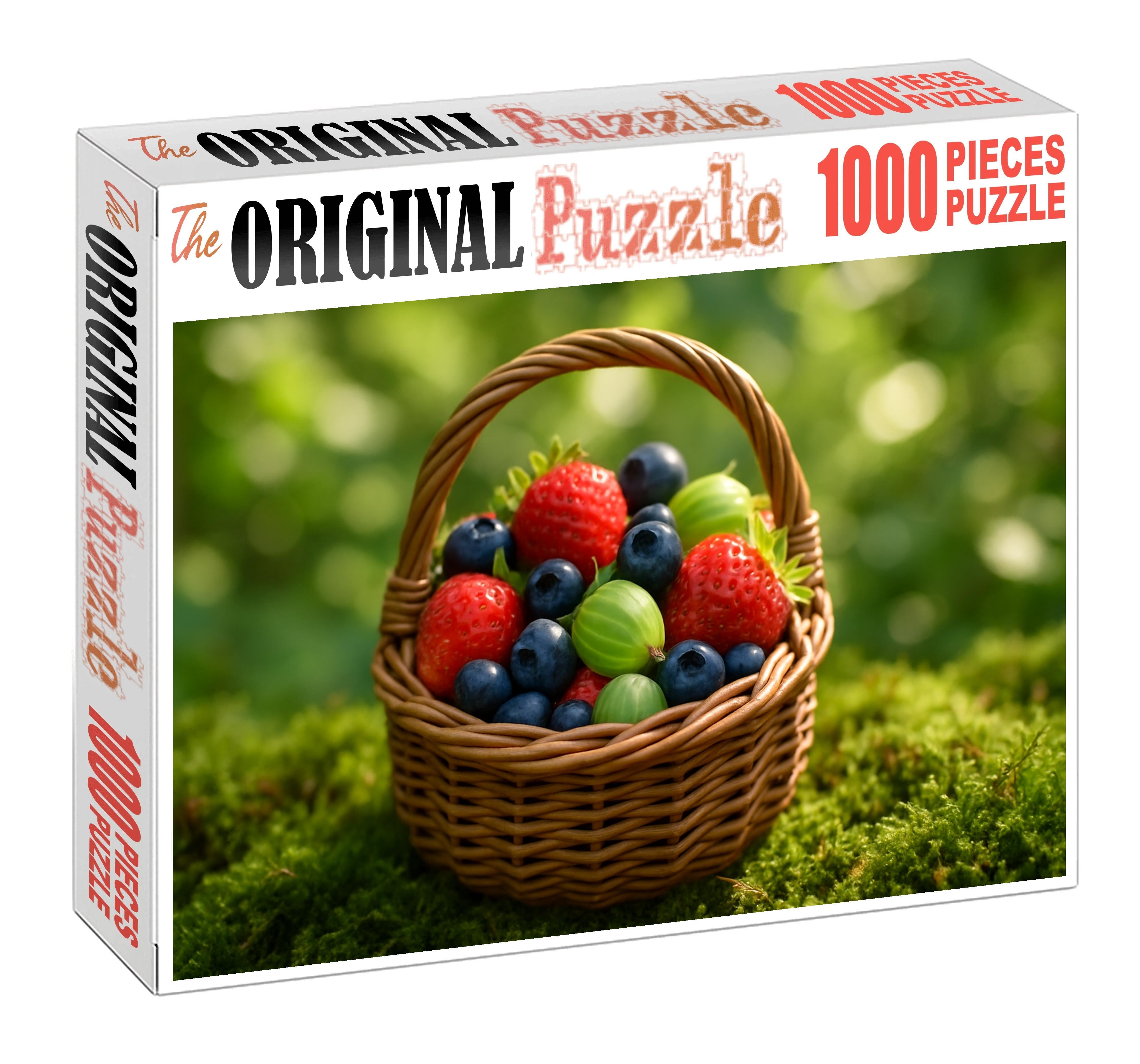 Rustic Berry Basket Handpicked Strawberries Blueberries And Gooseberries Nestled In Moss 1000 Piece Puzzle
