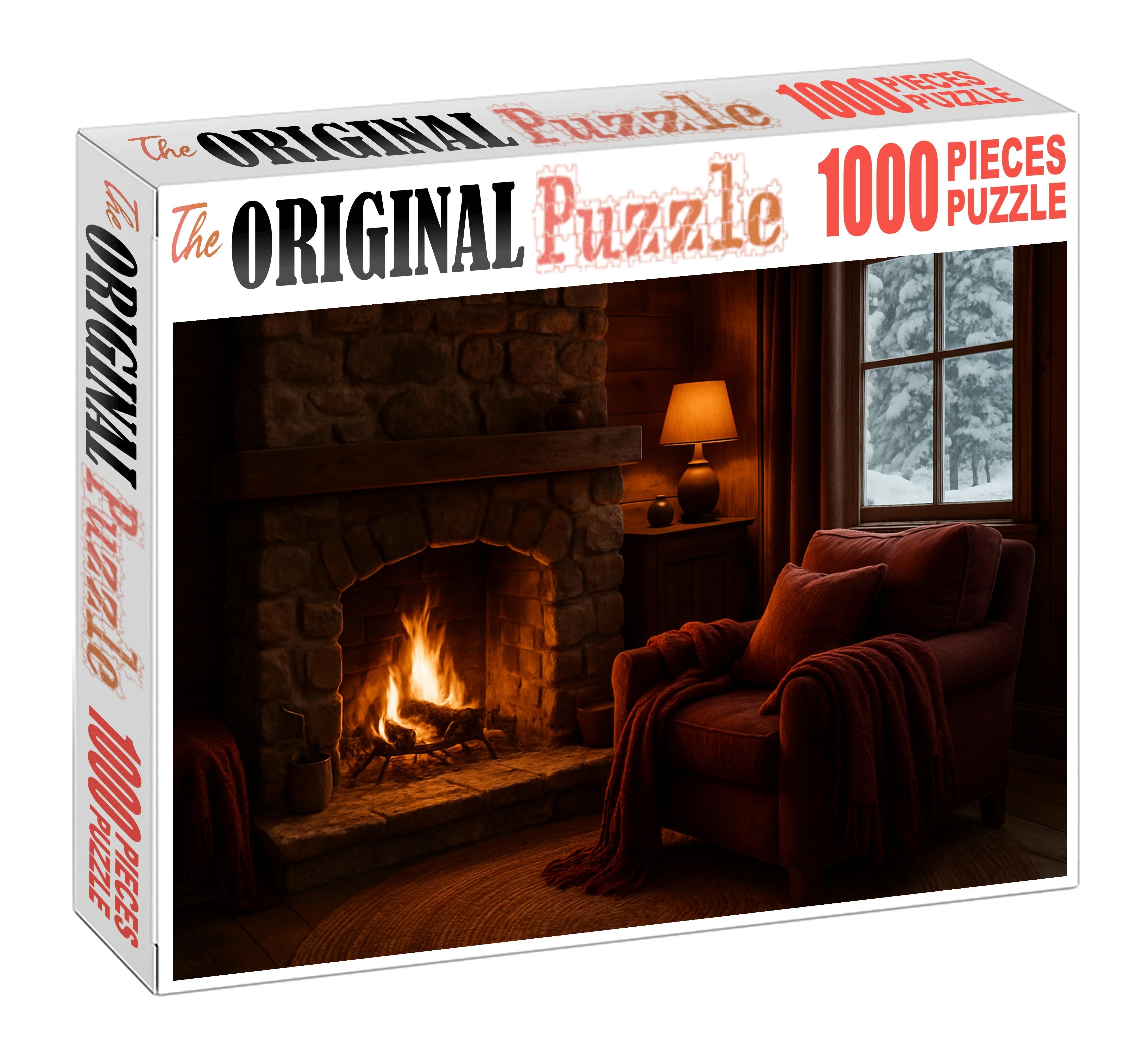 Glistening Snowfall Retreat Cozy Nooks With Warm Textiles And Glowing Fireplaces Custom Jigsaw Puzzle