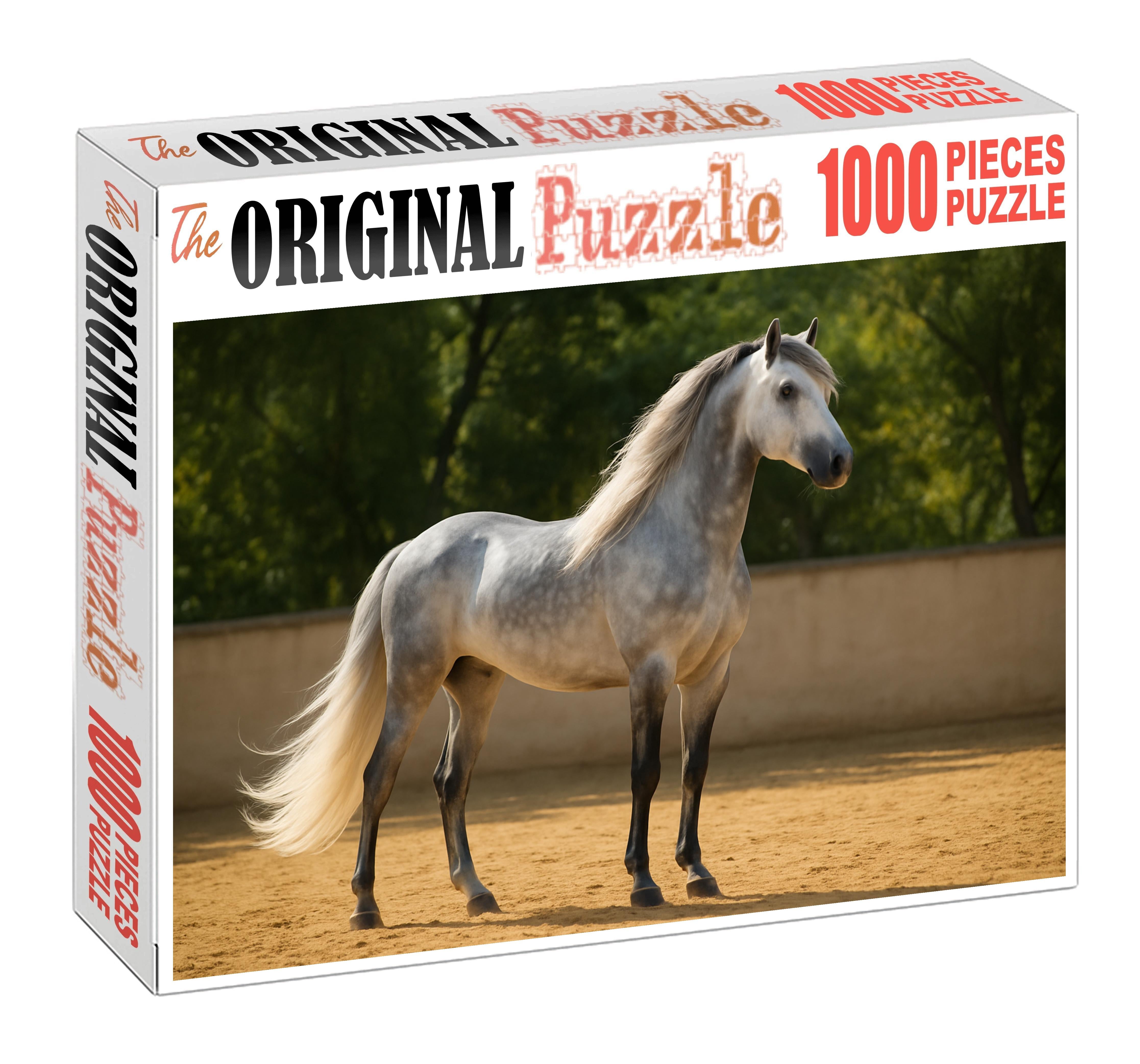 Silver Mist Andalusian Graceful Gray Stallion With Flowing Mane Large Format Puzzle