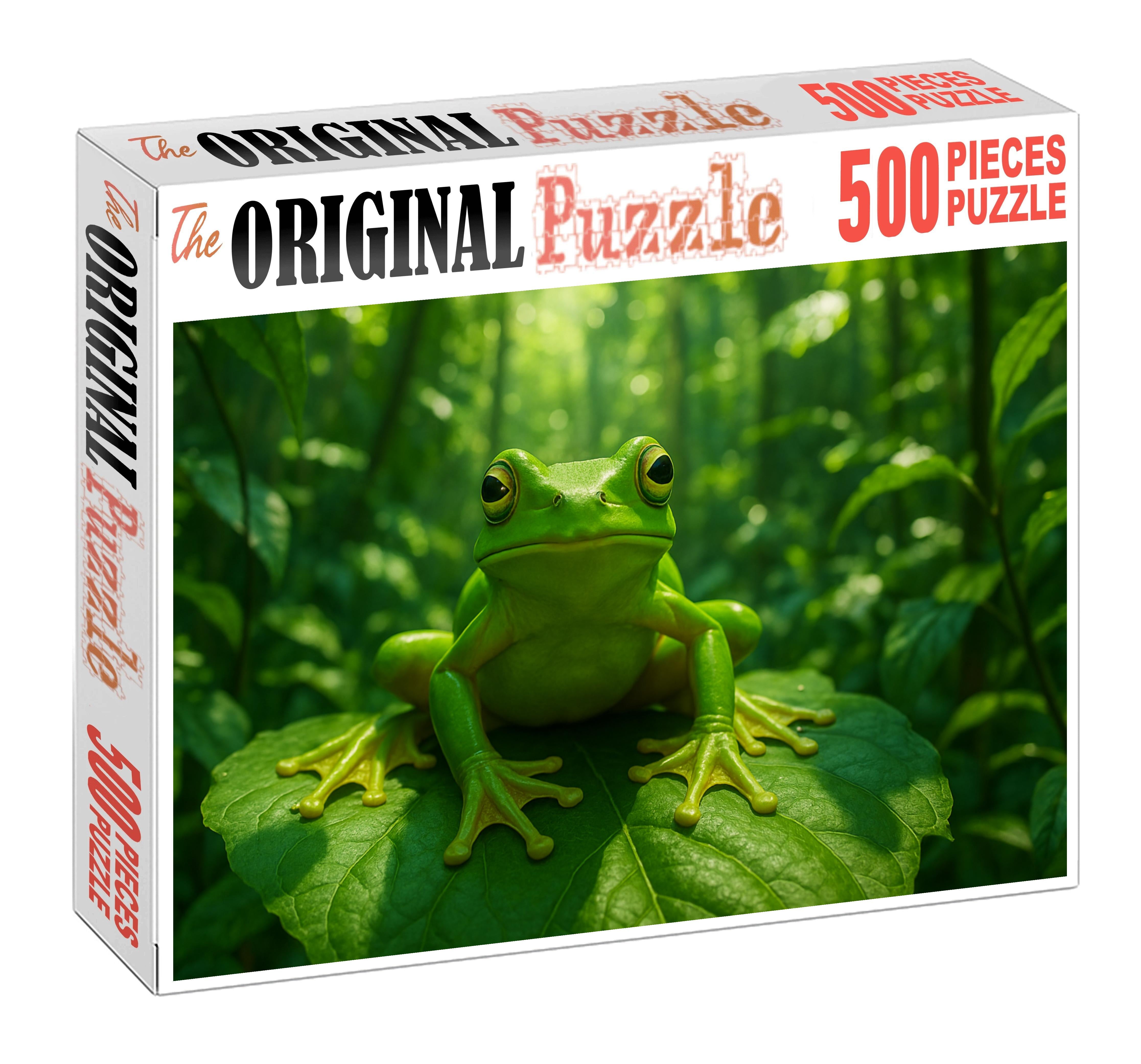 Verdant Crest Hopper Vibrant Arboreal Amphibian With Expansive Webbed Feet Puzzle For Adults