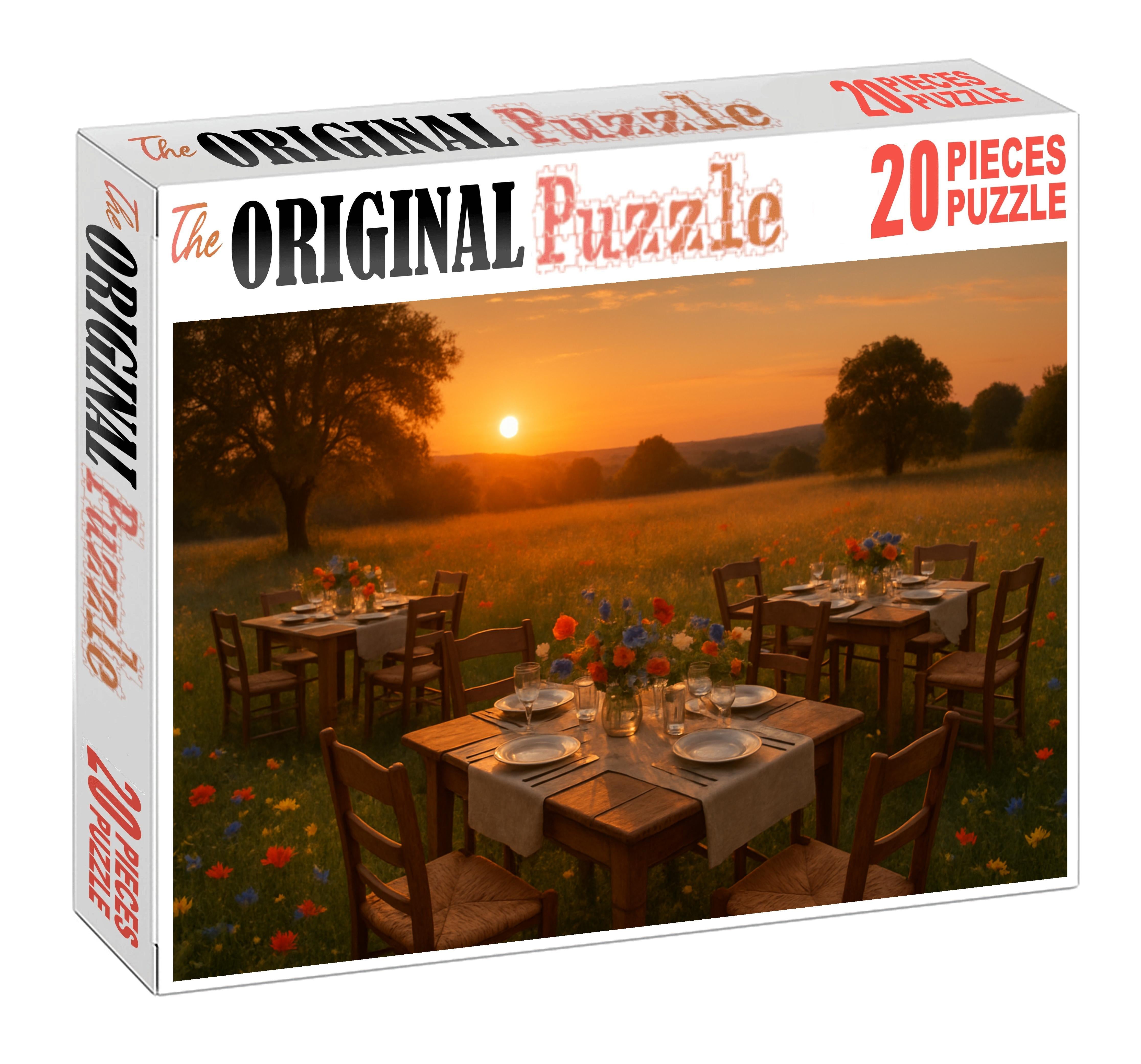 Sunset Meadow Retreat Warm Hues And Rustic Gatherings Under A Vast Sky 300 Piece Puzzle
