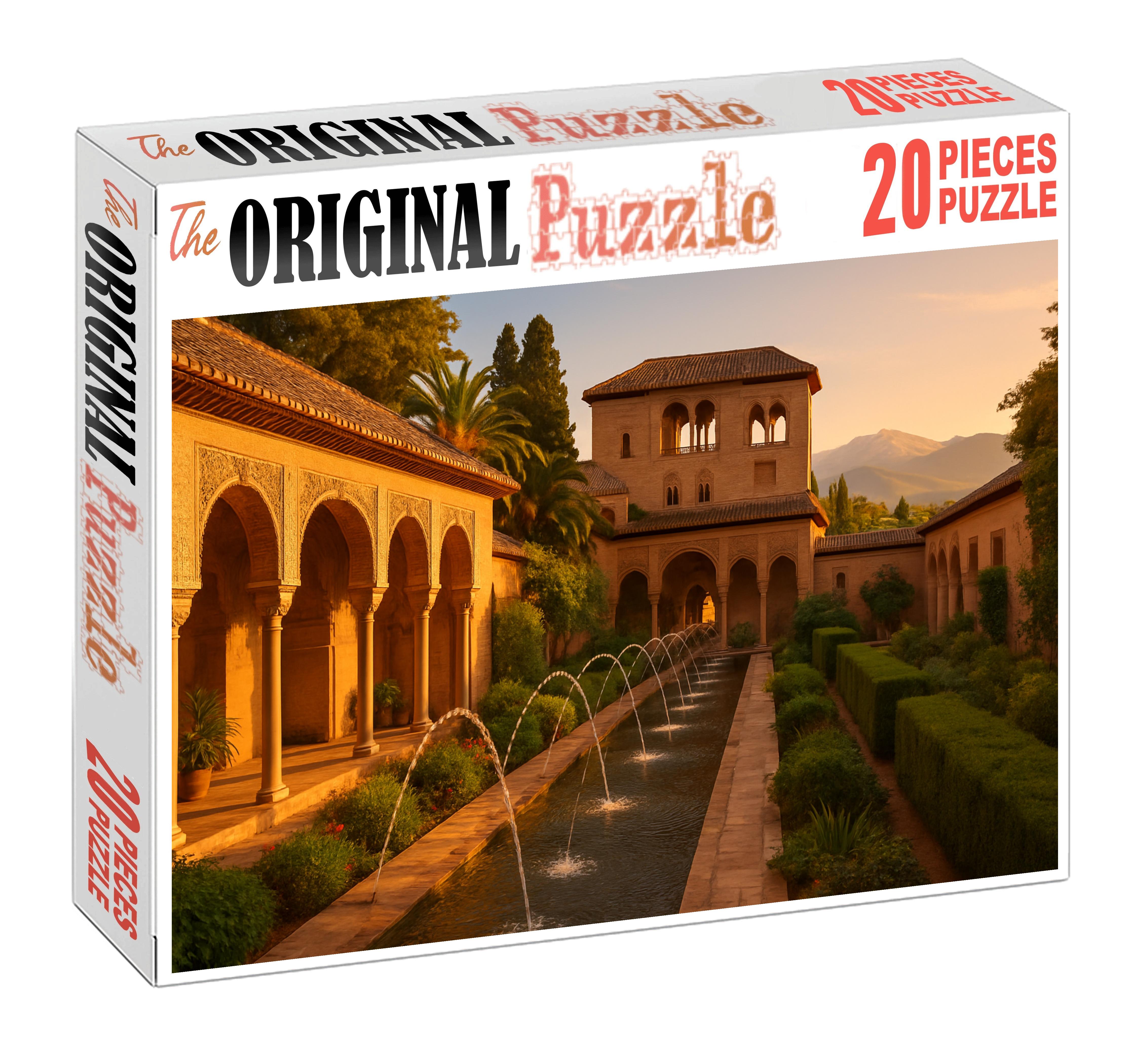 Moorish Alhambra Palace Perched In Granada Spain Admired By 7450 For Its Intricate Islamic Artistry And Serene Gardens 20 Piece Puzzle