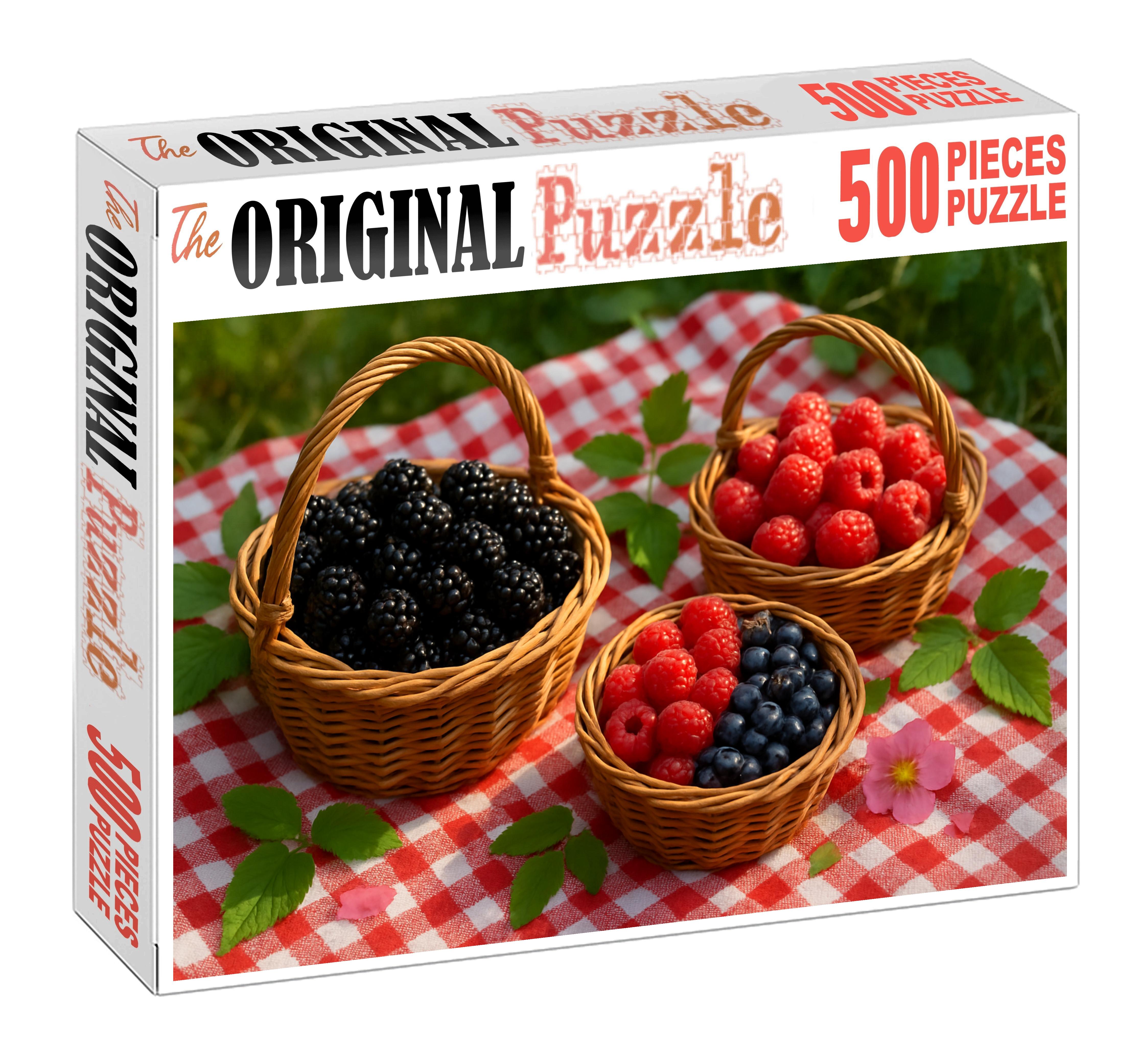 Picnic Pleasures Hand-picked Wild Berries In Natural Woven Containers Premium Puzzle Pieces