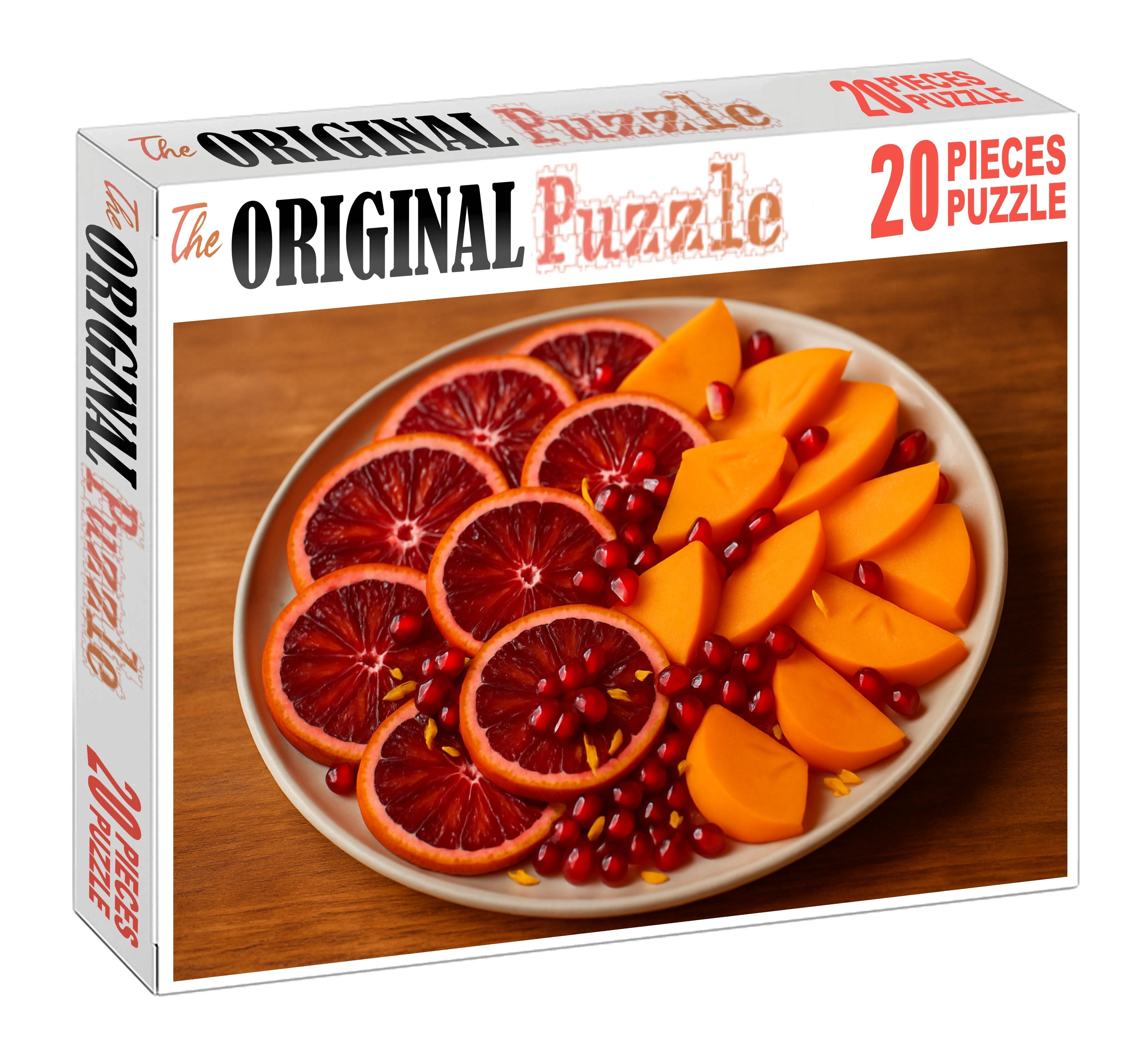 Sunset Orchard Layered Display Of Blood Oranges Pomegranates And Fuyu Persimmons Premium Puzzle Pieces