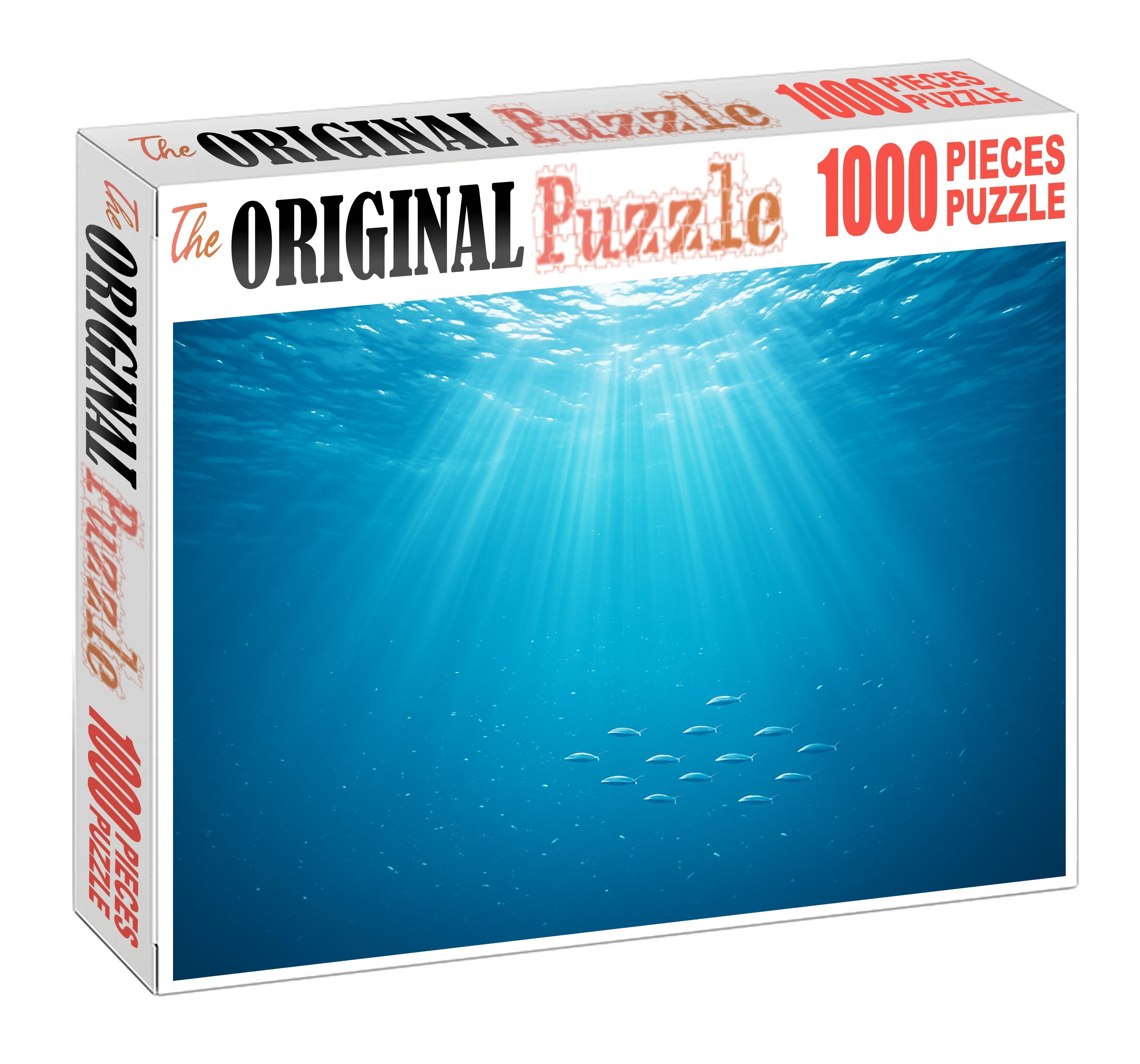 Shimmering Pelagic Realm Endless Blue With Dancing Light Beams Premium Puzzle Pieces