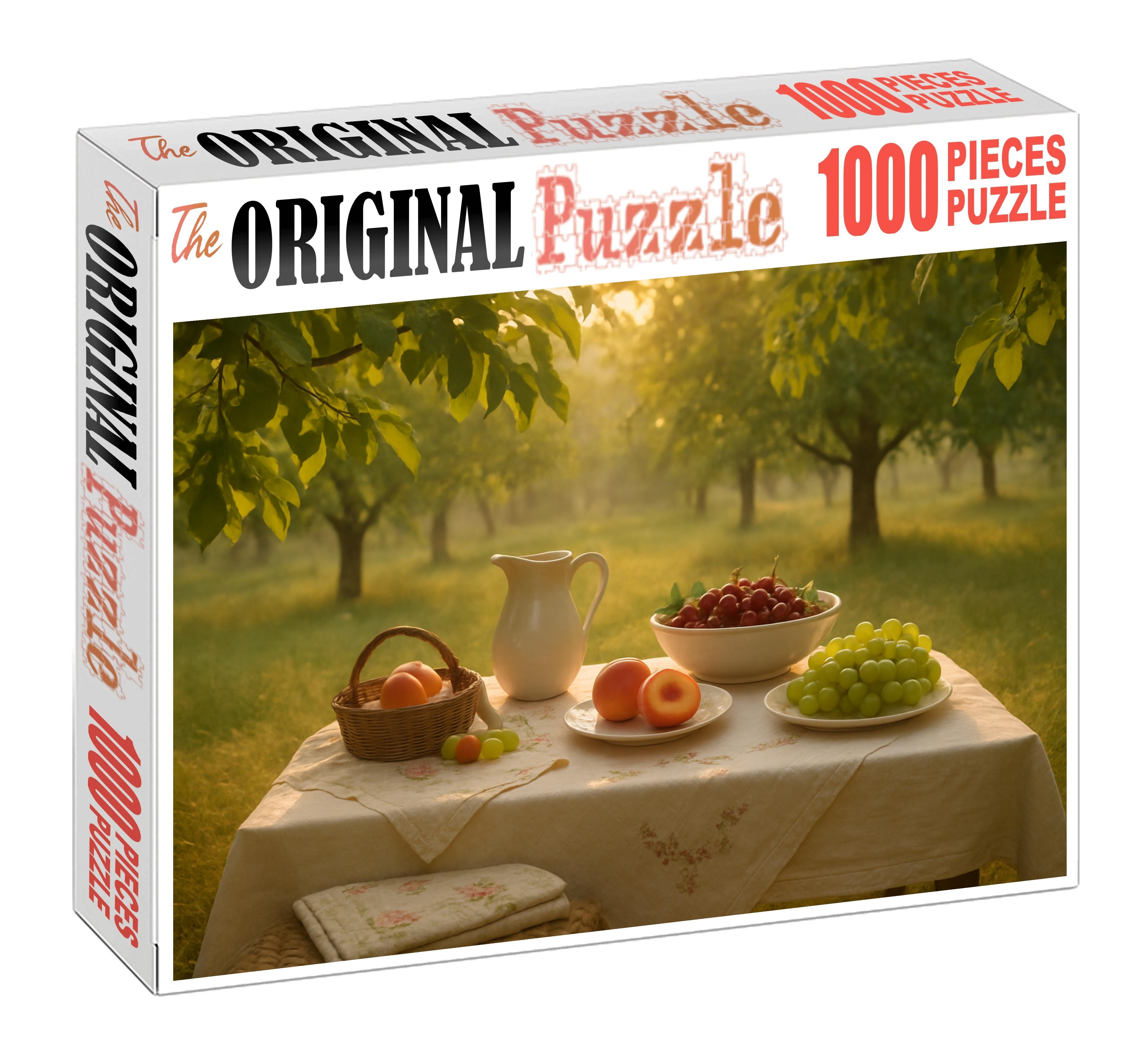 Sunrise Orchard Picnic Dewy Greens And Pastel Accents 100 Piece Puzzle