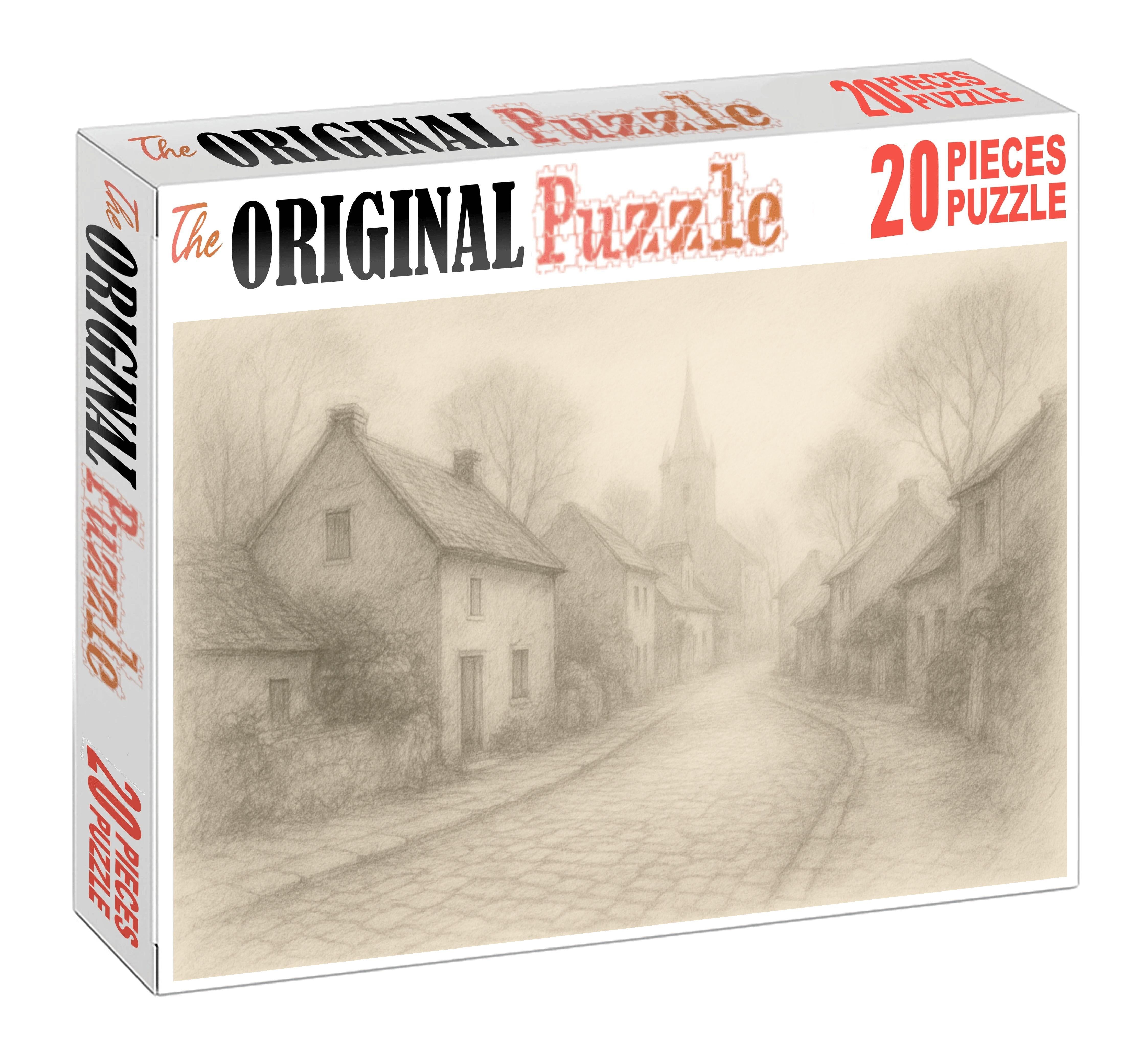 Quiet Village Street Soft Pencil Atmospheric Sketch Premium Puzzle Pieces