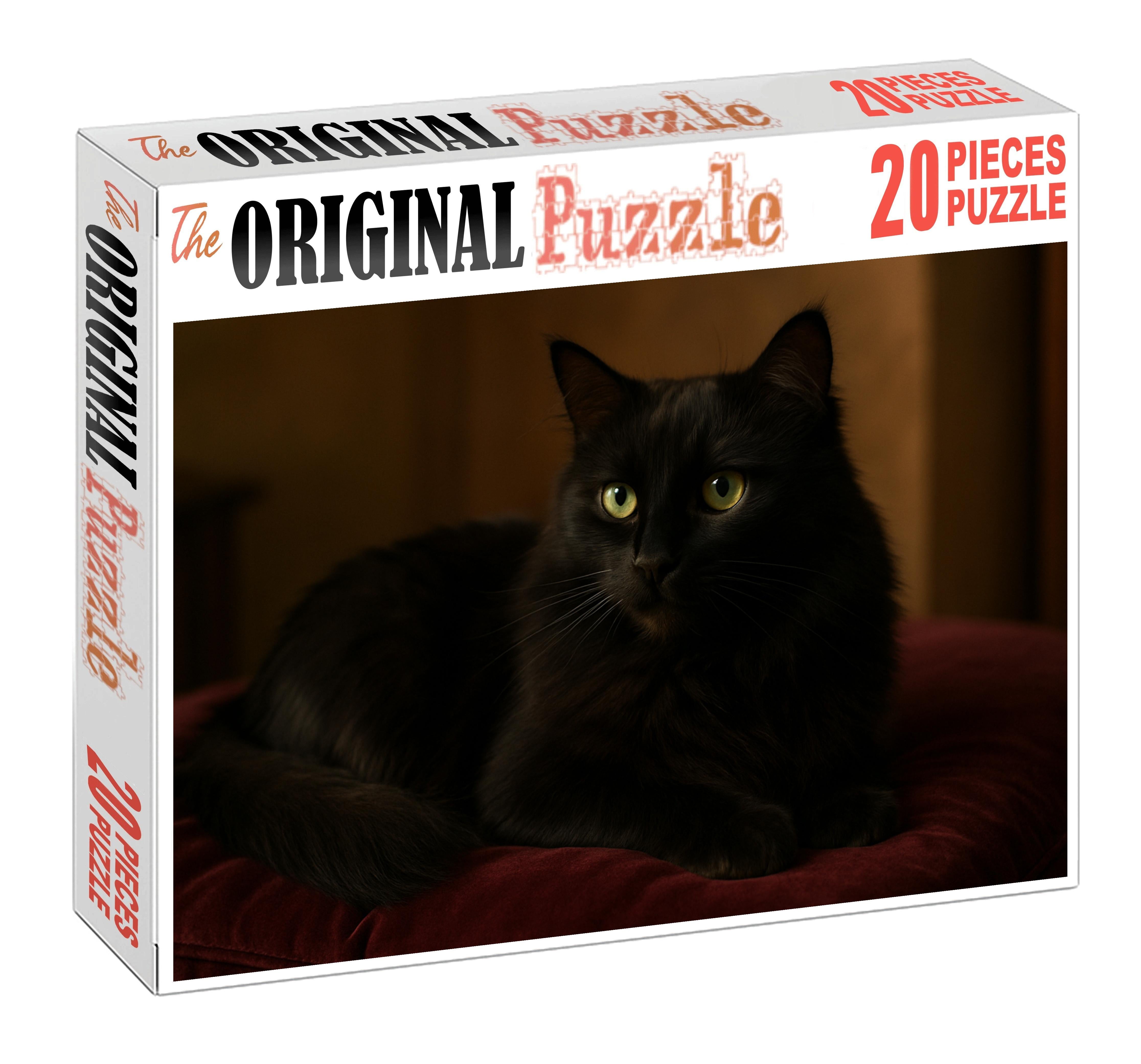 Shadow Lace Longhaired Midnight Cat With Whisper-soft Purr 20 Piece Puzzle