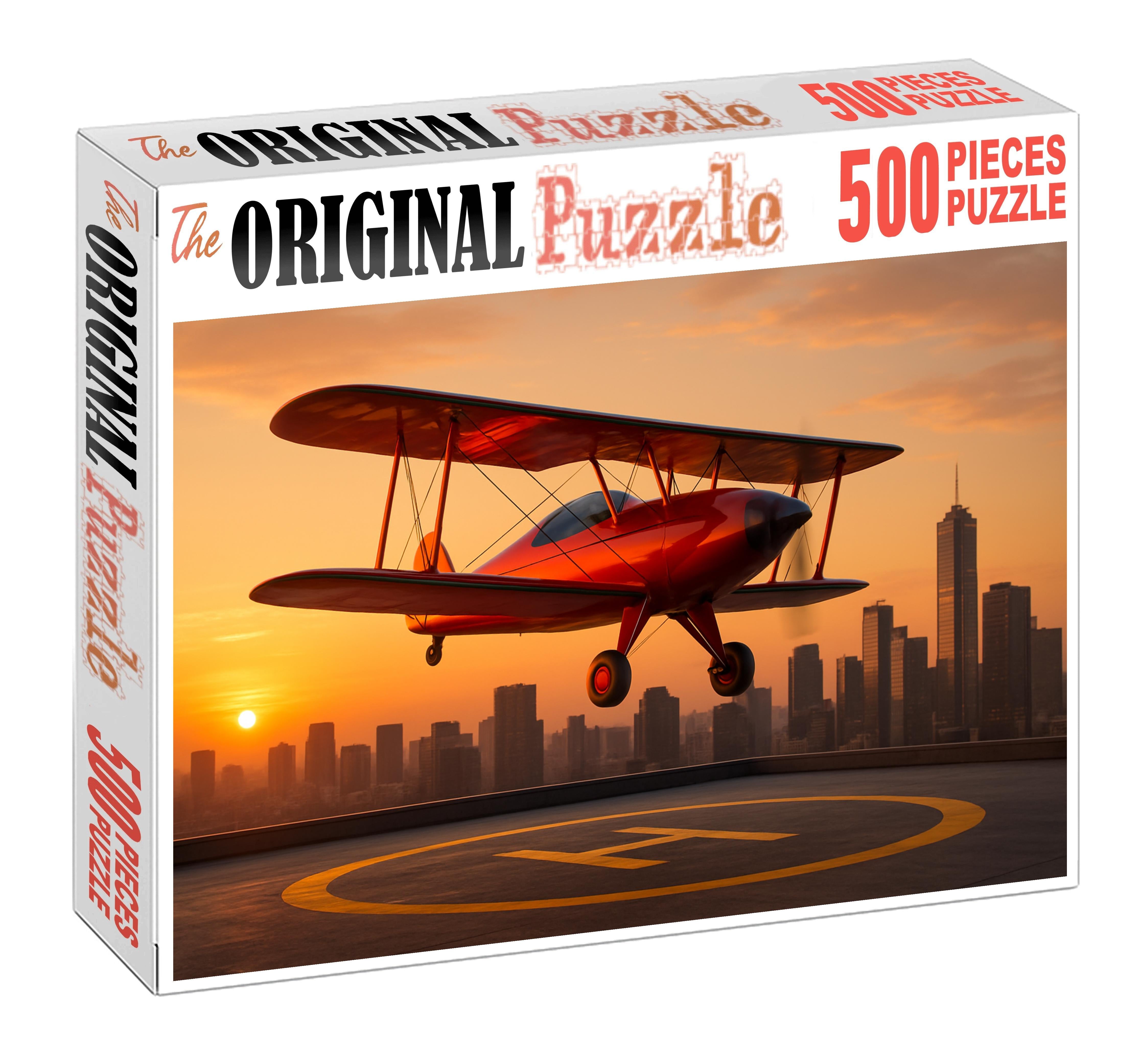 Retro-futuristic Electric Biplane Taxi 50 Piece Puzzle