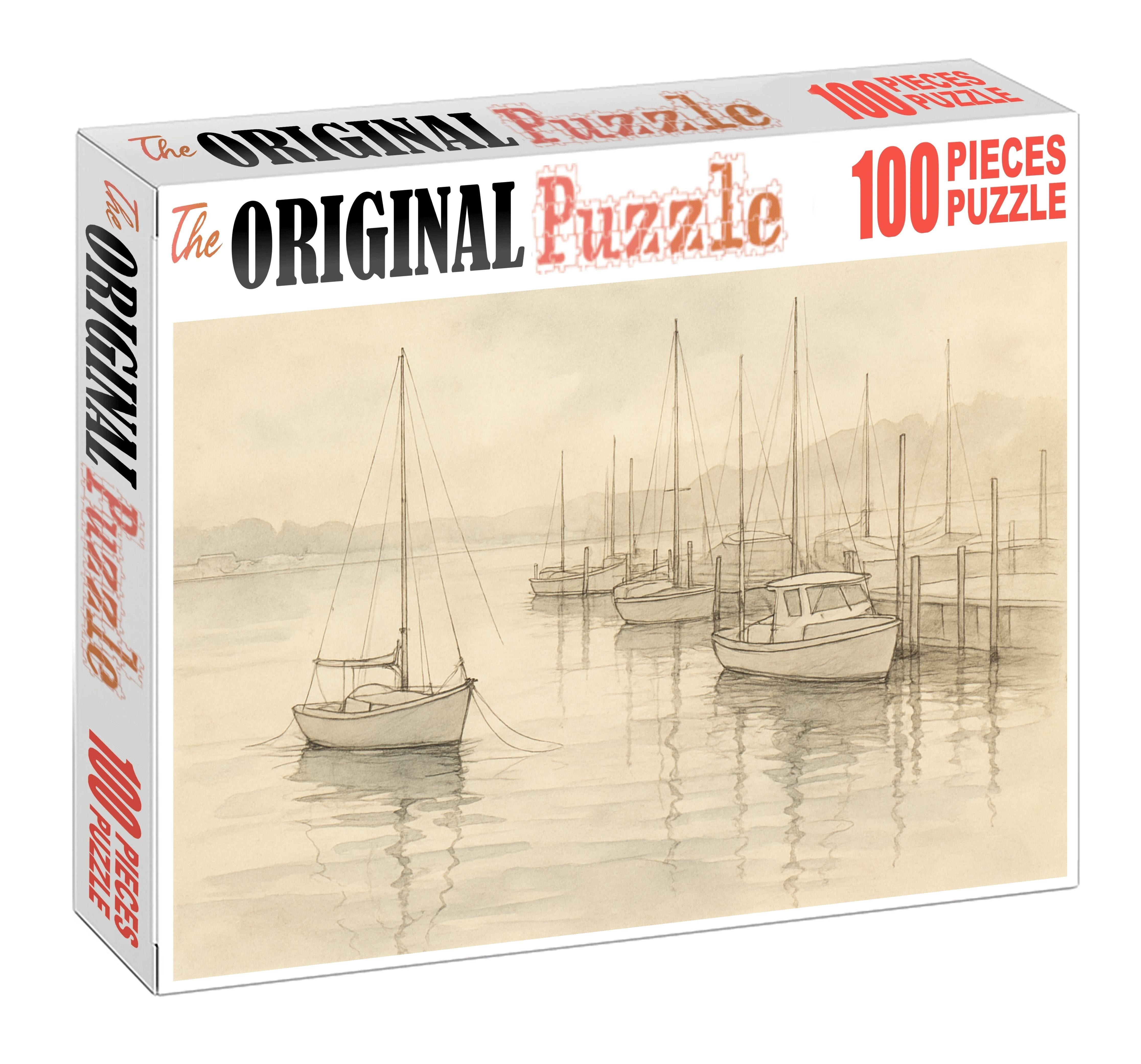 Silent Harbor Nocturne Ink Wash And Fine Line Dockside Scene Premium Puzzle Pieces