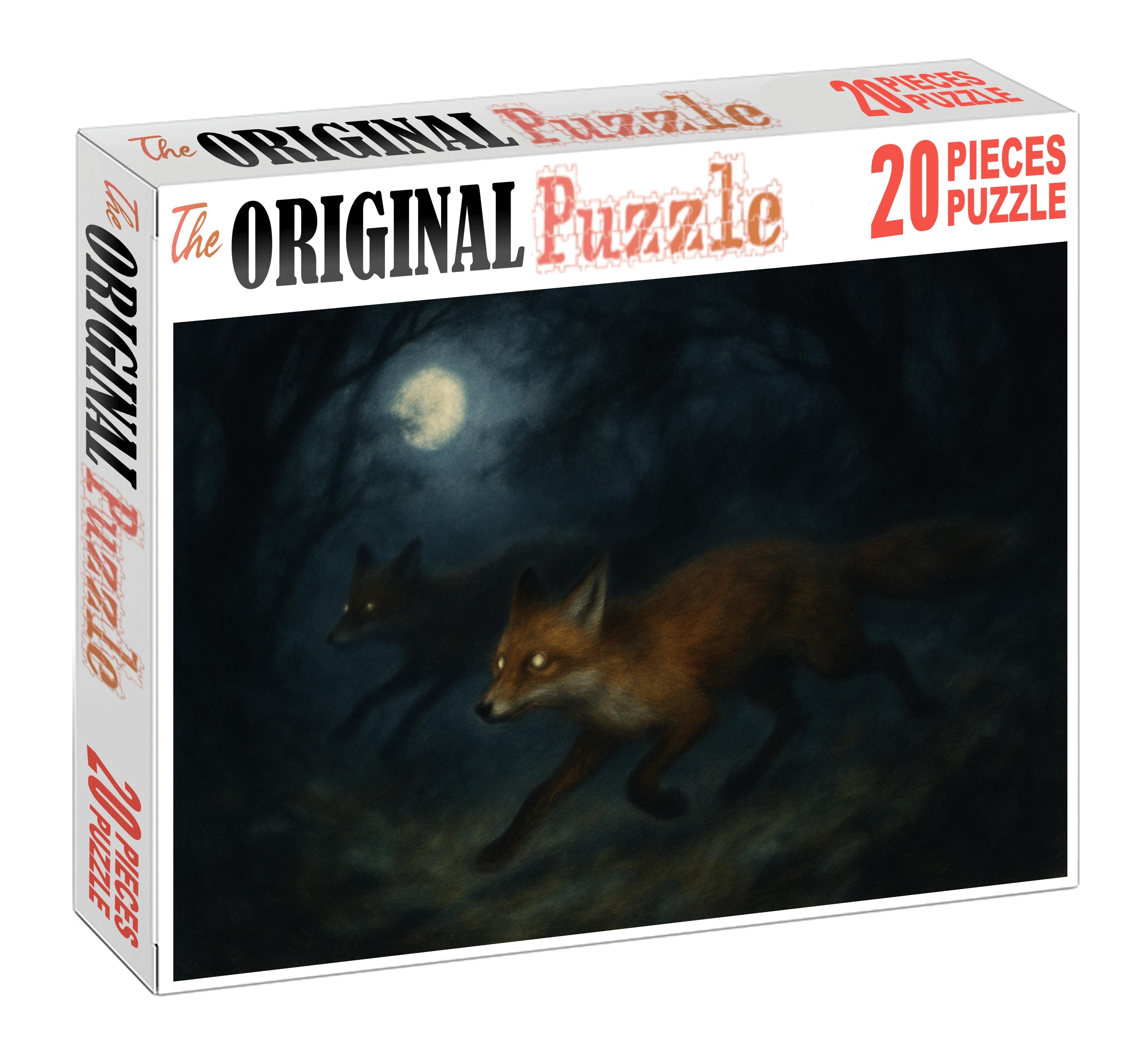 Nocturnal Woodland Creatures Soft Charcoal Sketch Of Foxes In Moonlight Puzzle Collection