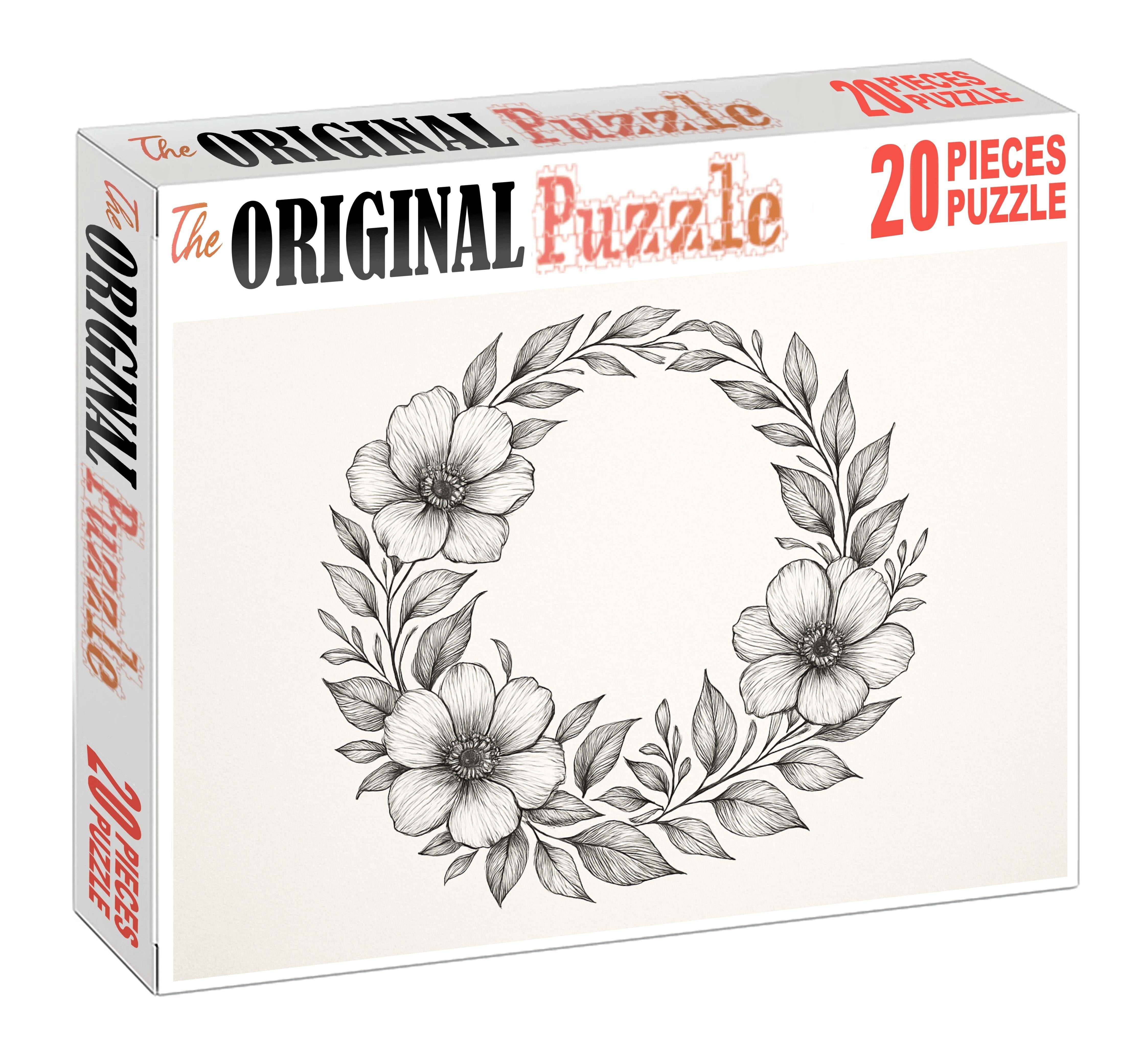 Delicate Floral Wreath Fine Ink Pen With Intricate Curvilinear Details Large Format Puzzle